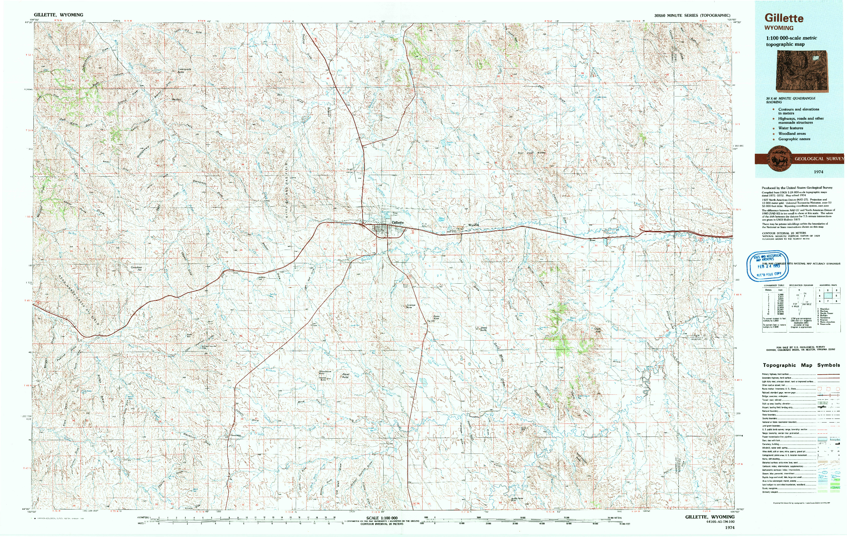 USGS 1:100000-SCALE QUADRANGLE FOR GILLETTE, WY 1974