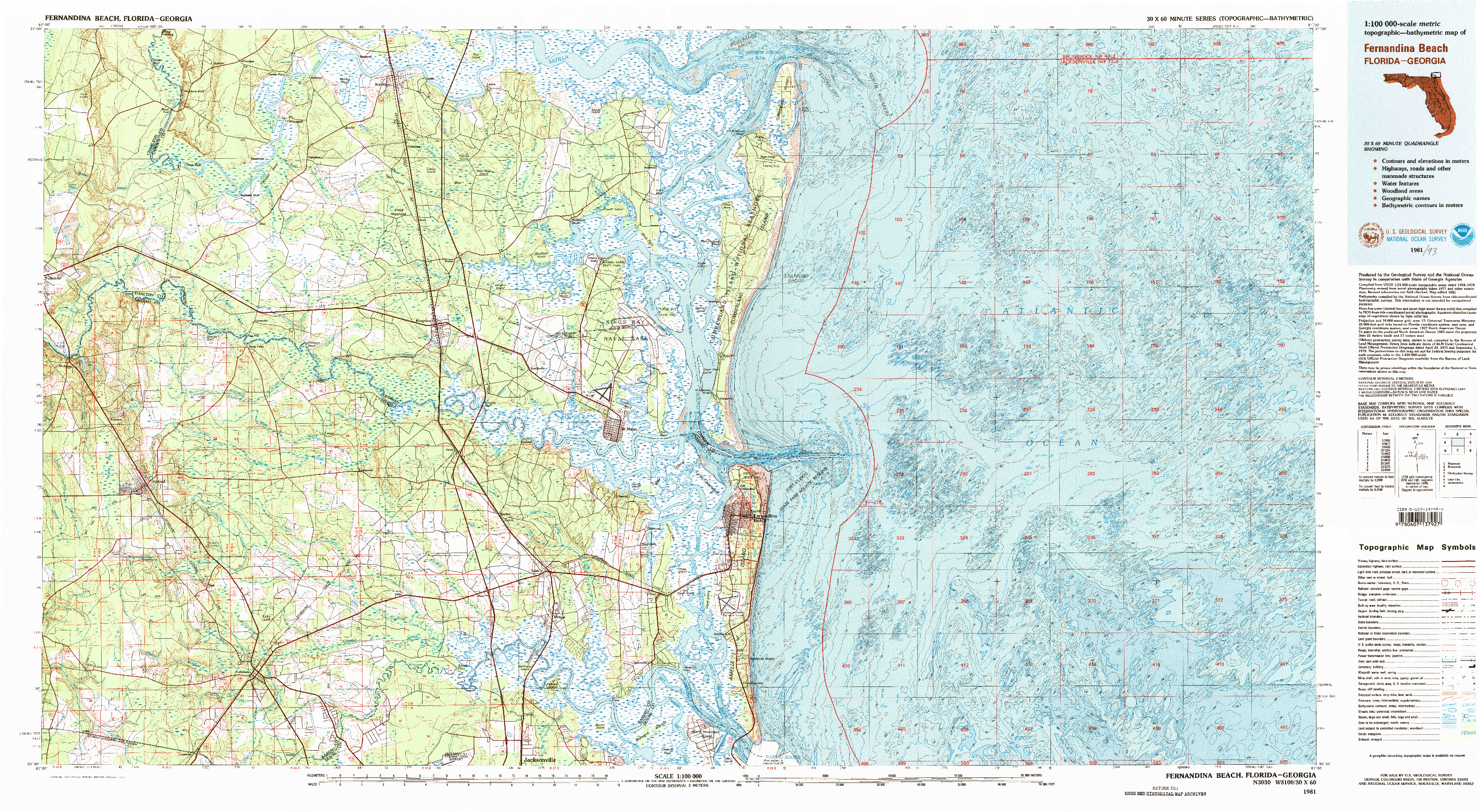 USGS 1:100000-SCALE QUADRANGLE FOR FERNANDINA BEACH, FL 1981