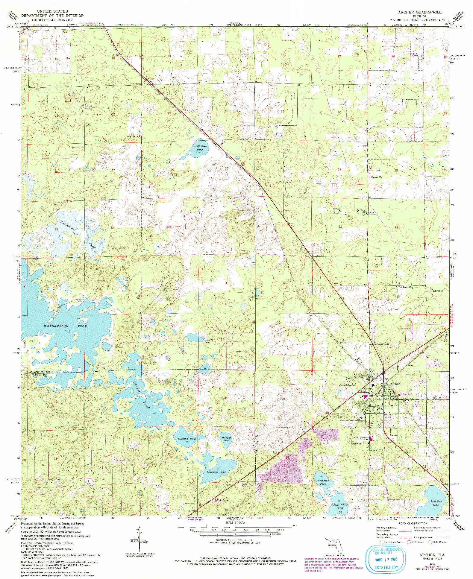 USGS 1:24000-SCALE QUADRANGLE FOR ARCHER, FL 1968
