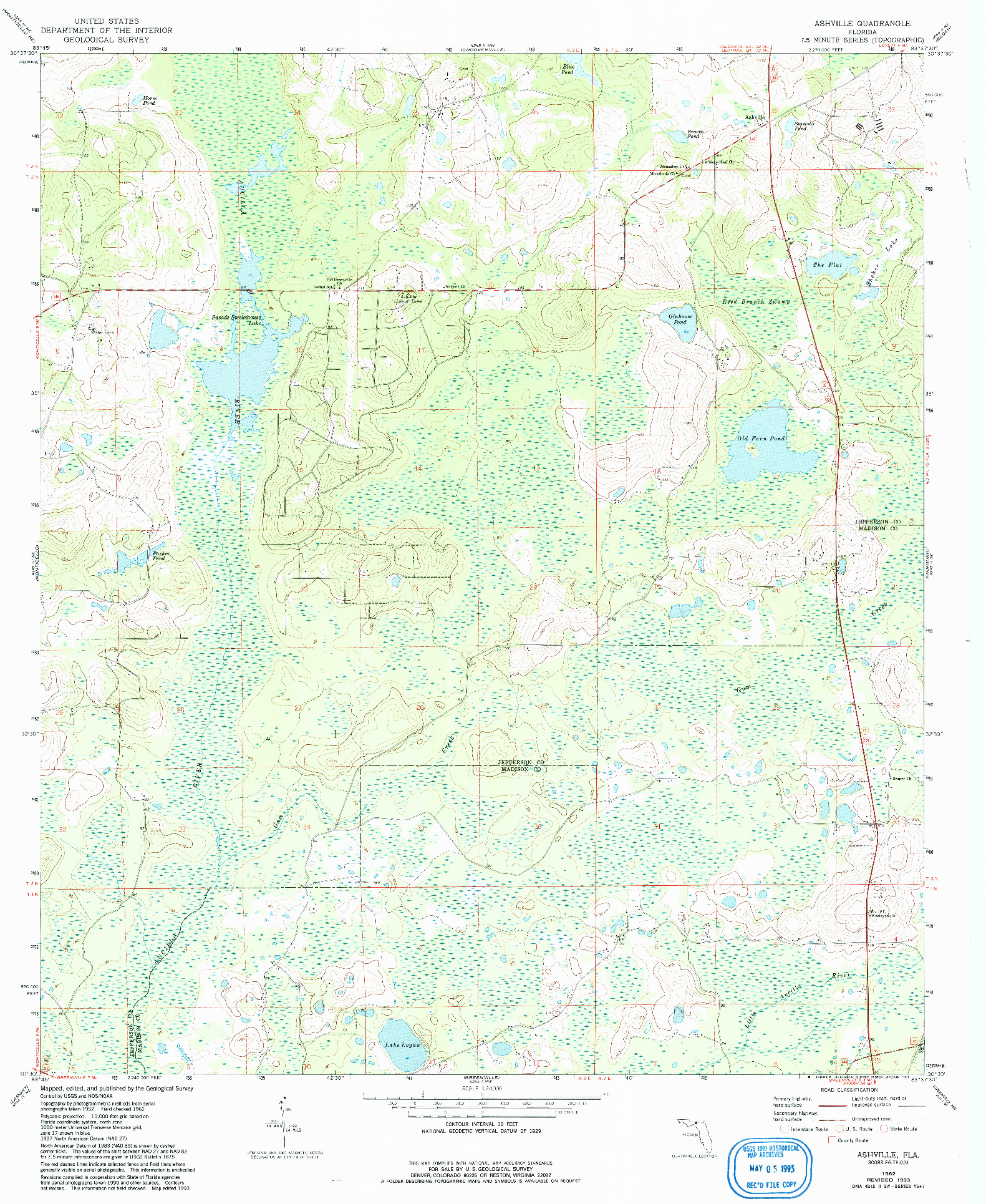 USGS 1:24000-SCALE QUADRANGLE FOR ASHVILLE, FL 1962