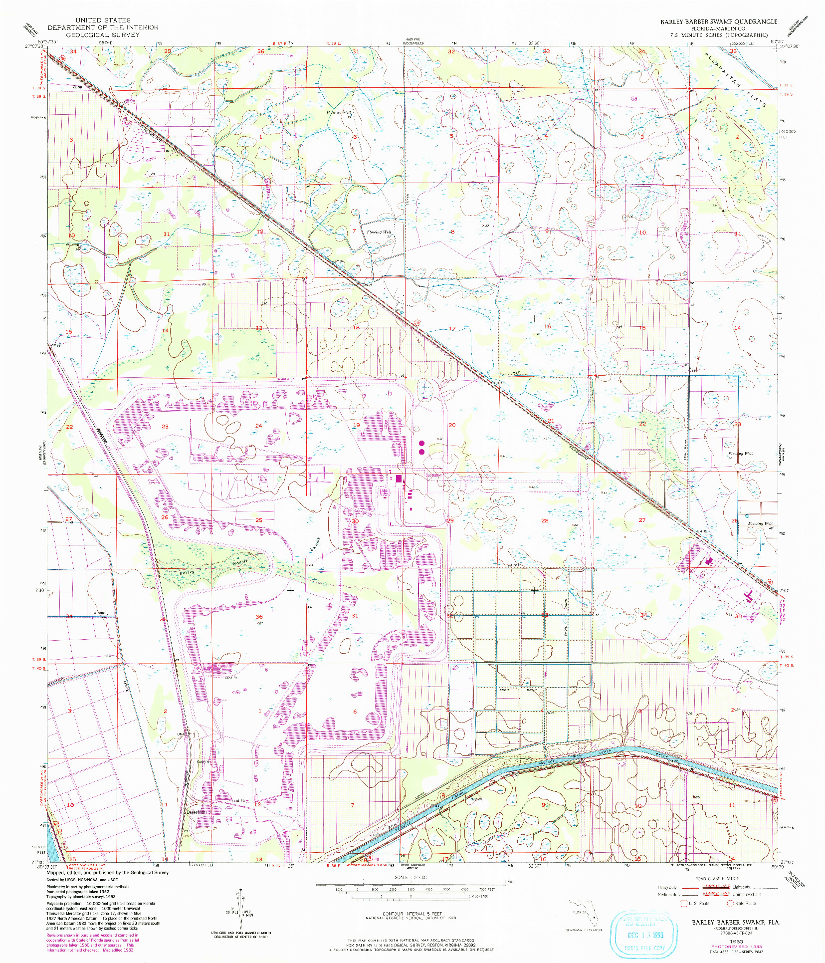 USGS 1:24000-SCALE QUADRANGLE FOR BARLEY BARBER SWAMP, FL 1953