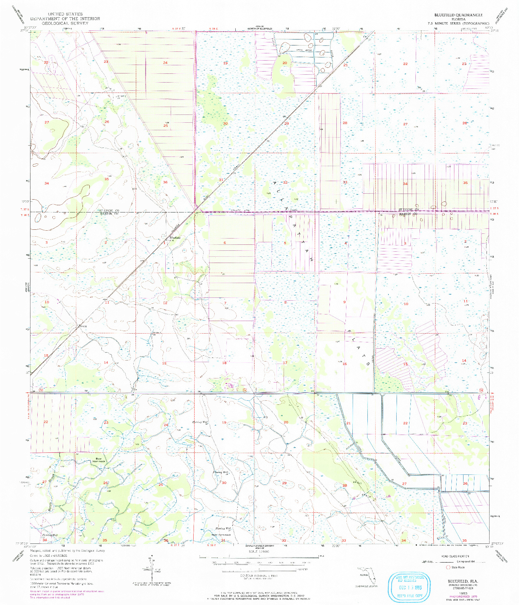 USGS 1:24000-SCALE QUADRANGLE FOR BLUEFIELD, FL 1953