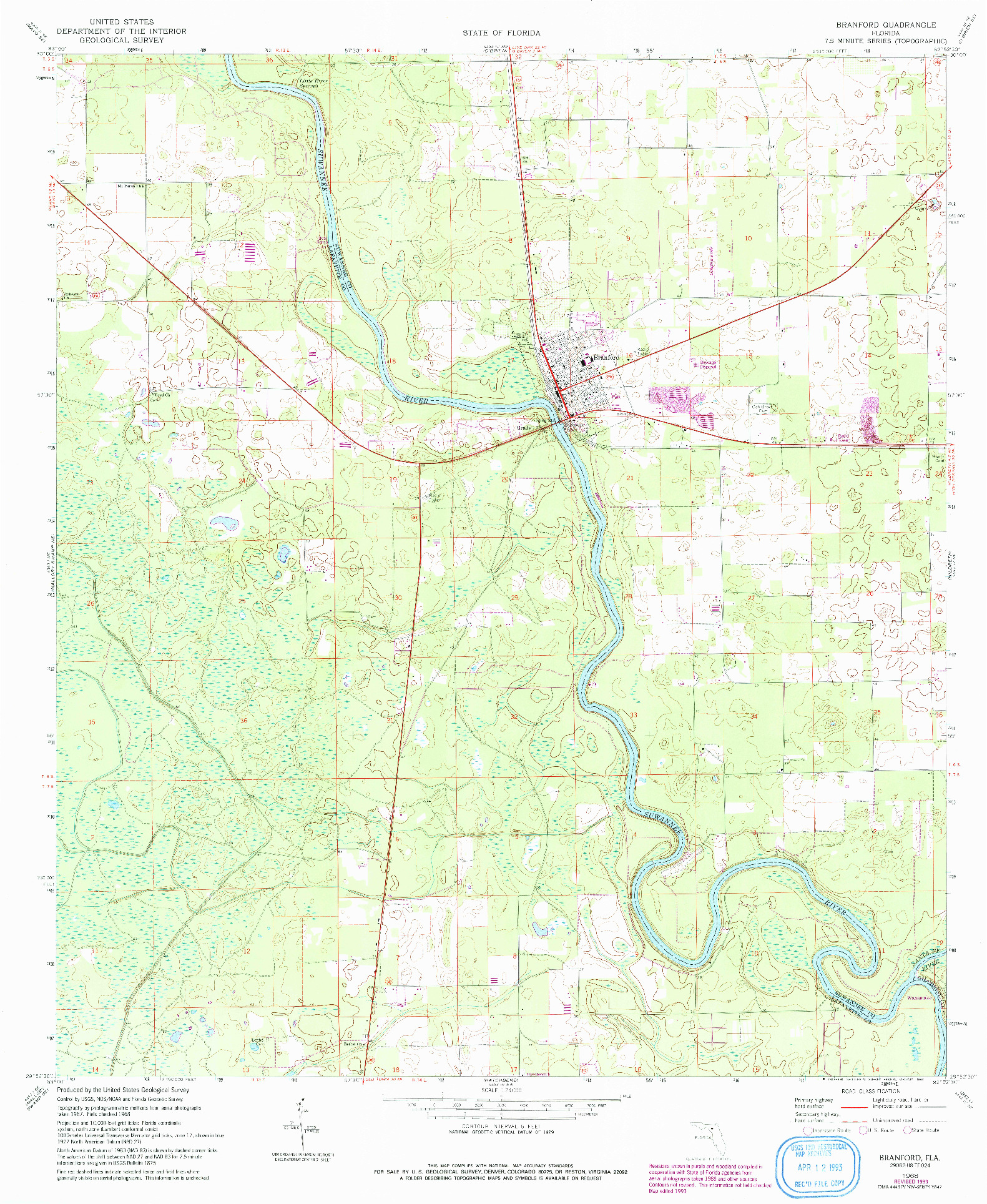 USGS 1:24000-SCALE QUADRANGLE FOR BRANFORD, FL 1968