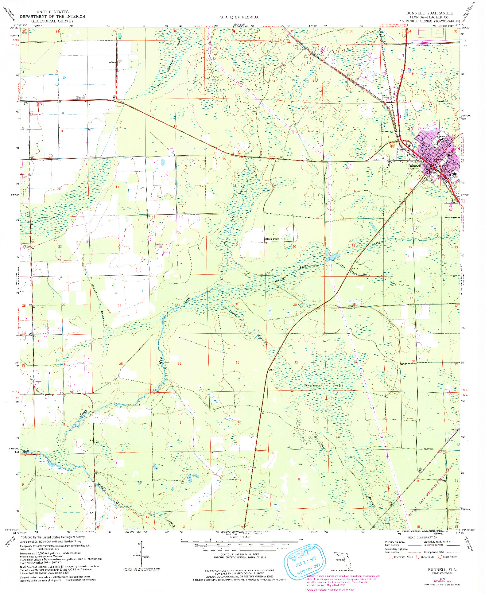 USGS 1:24000-SCALE QUADRANGLE FOR BUNNELL, FL 1970