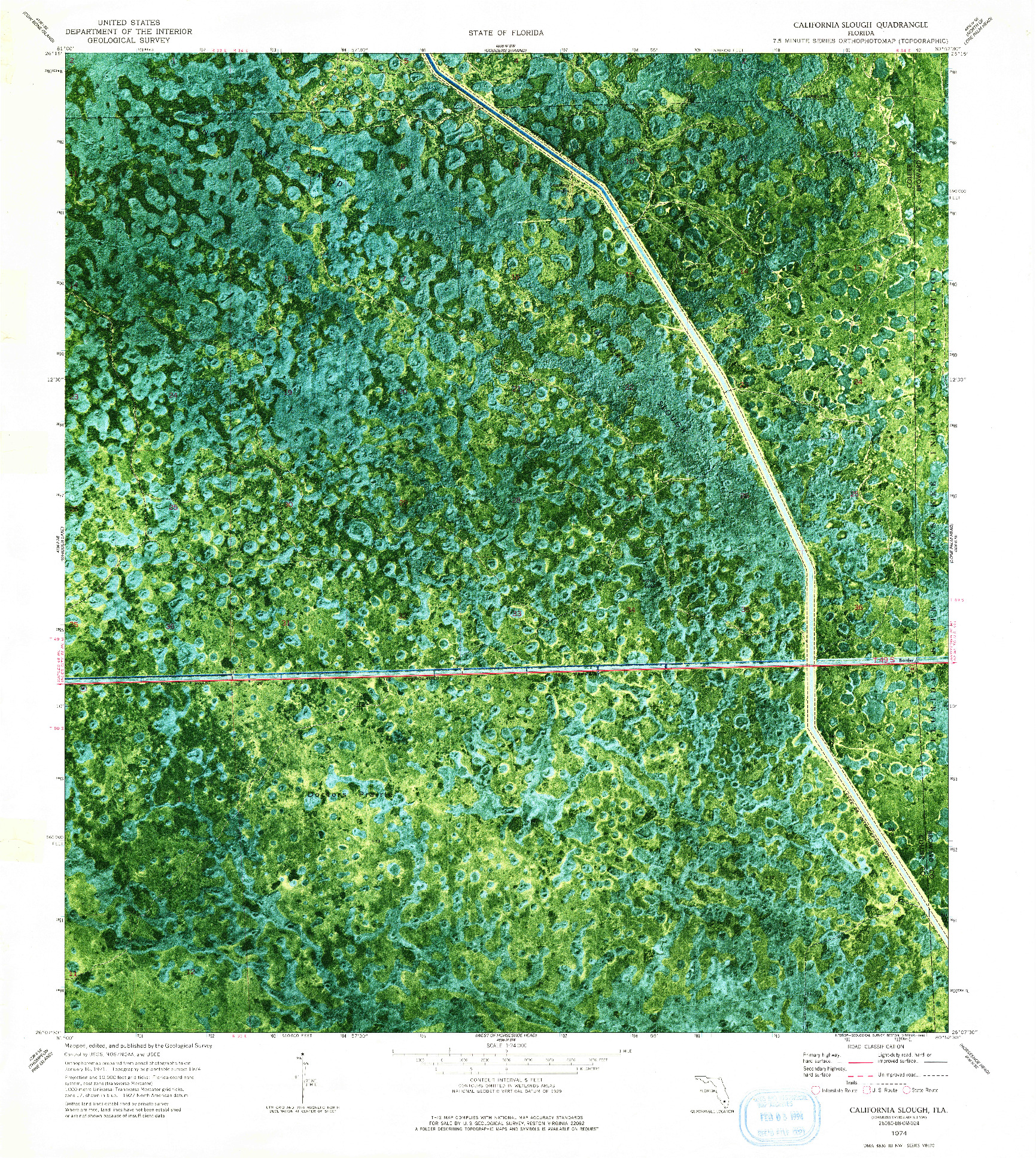 USGS 1:24000-SCALE QUADRANGLE FOR CALIFORNIA SLOUGH, FL 1974