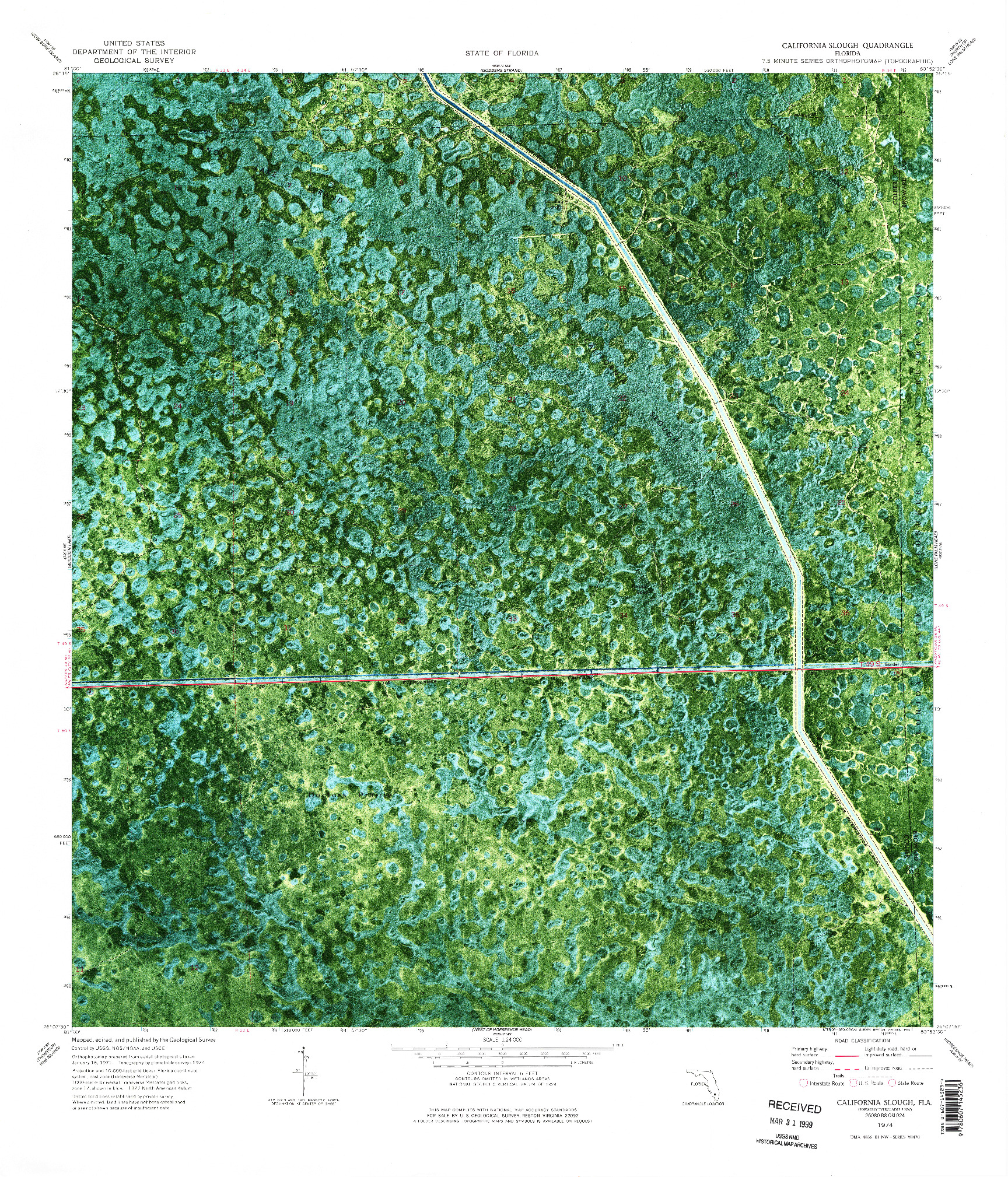 USGS 1:24000-SCALE QUADRANGLE FOR CALIFORNIA SLOUGH, FL 1974