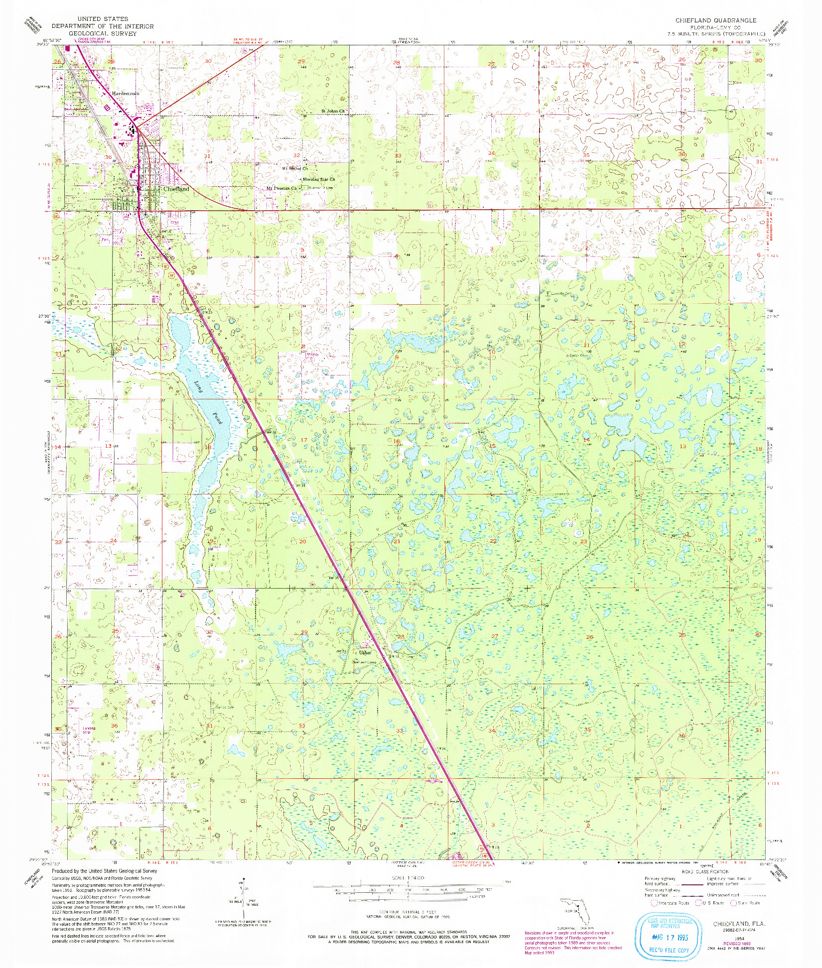 USGS 1:24000-SCALE QUADRANGLE FOR CHIEFLAND, FL 1954