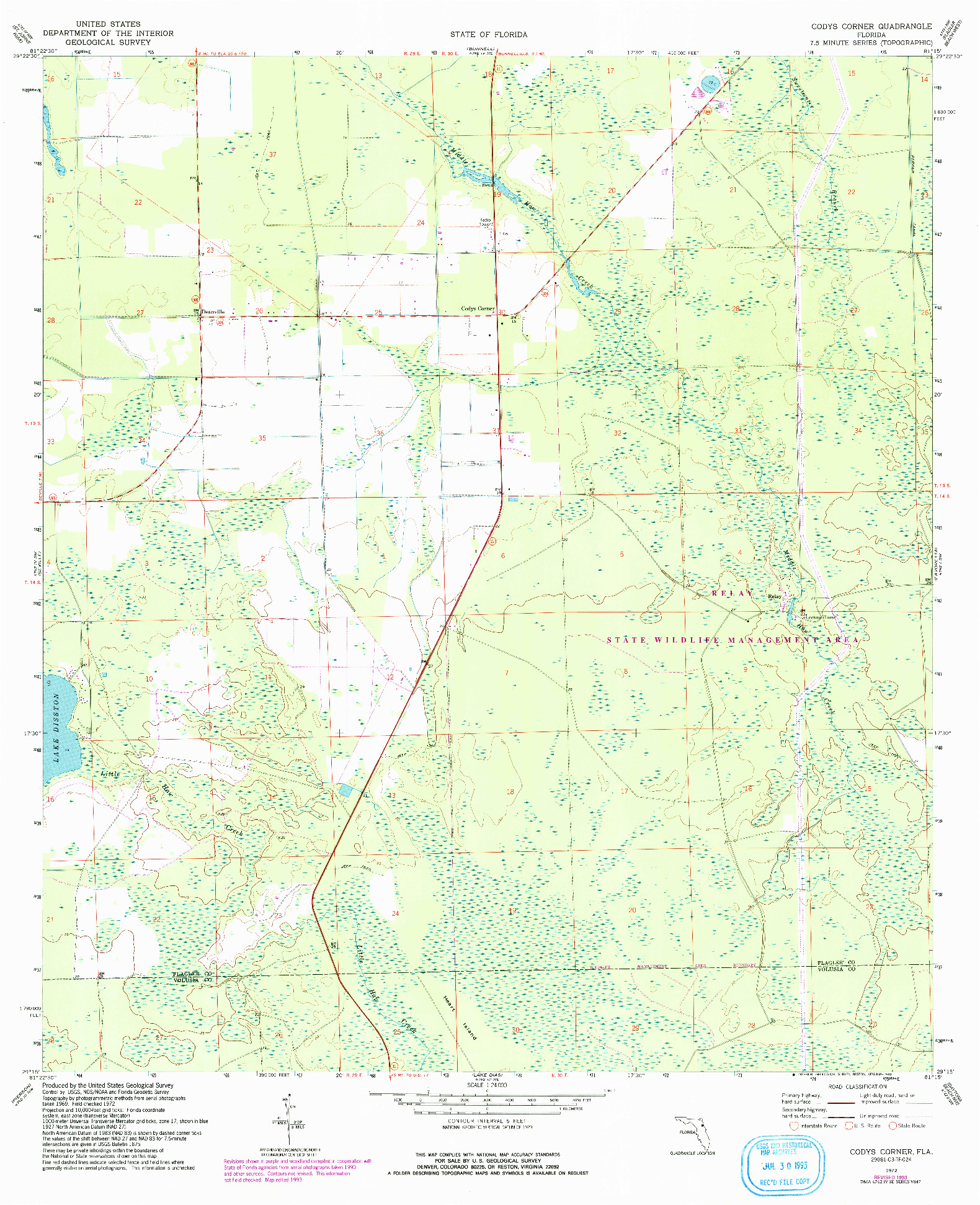 USGS 1:24000-SCALE QUADRANGLE FOR CODYS CORNER, FL 1972