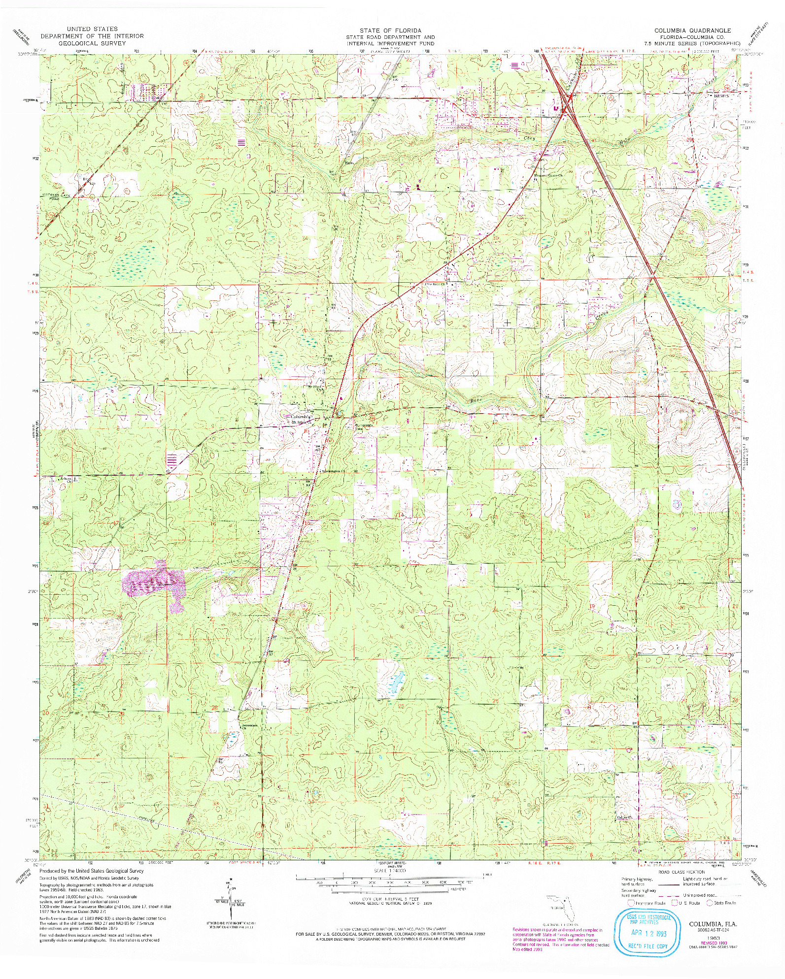 USGS 1:24000-SCALE QUADRANGLE FOR COLUMBIA, FL 1963