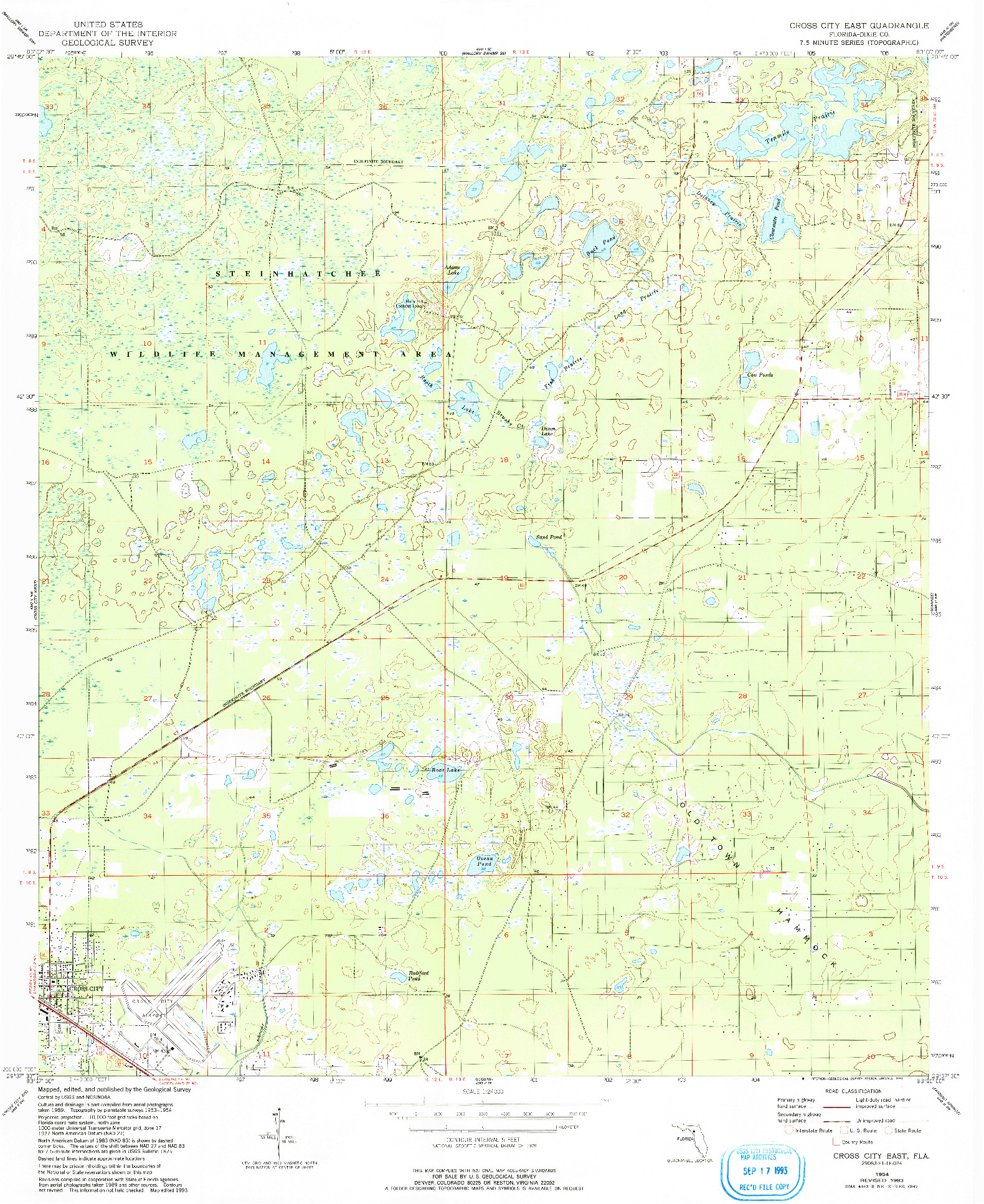 USGS 1:24000-SCALE QUADRANGLE FOR CROSS CITY EAST, FL 1954