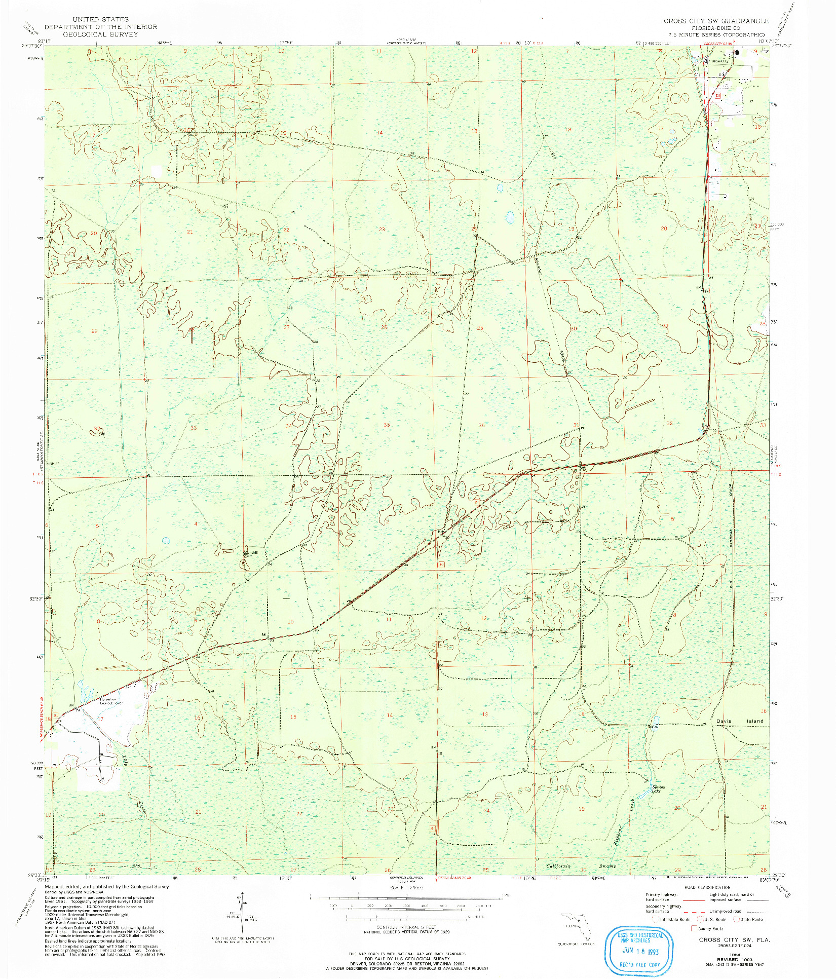 USGS 1:24000-SCALE QUADRANGLE FOR CROSS CITY SW, FL 1954