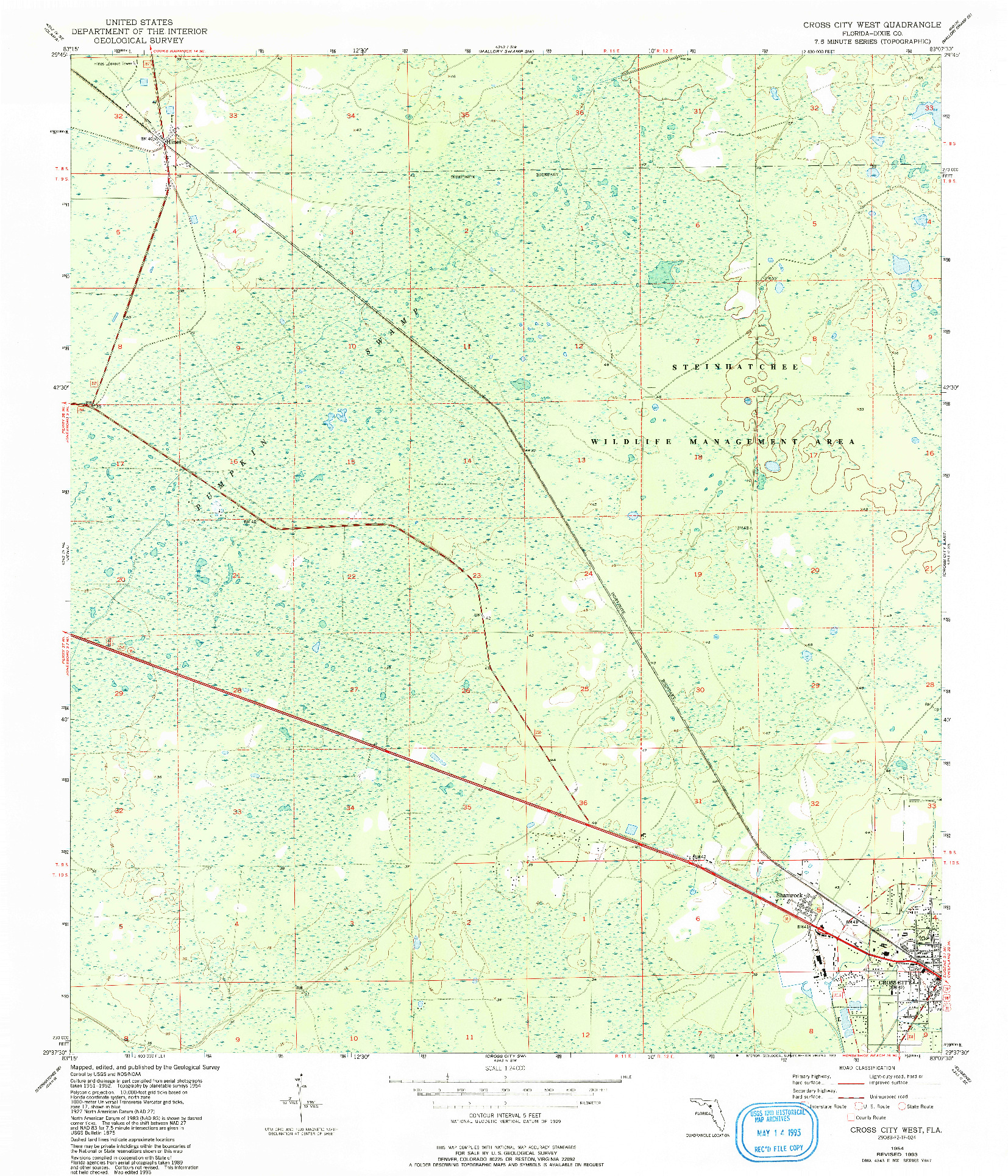 USGS 1:24000-SCALE QUADRANGLE FOR CROSS CITY WEST, FL 1954