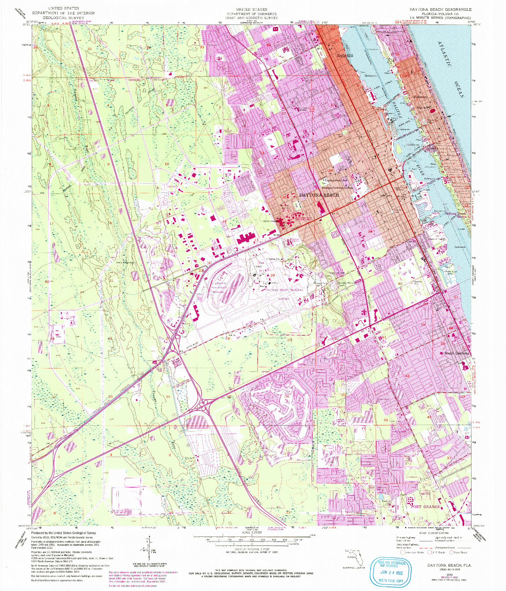 USGS 1:24000-SCALE QUADRANGLE FOR DAYTONA BEACH, FL 1952