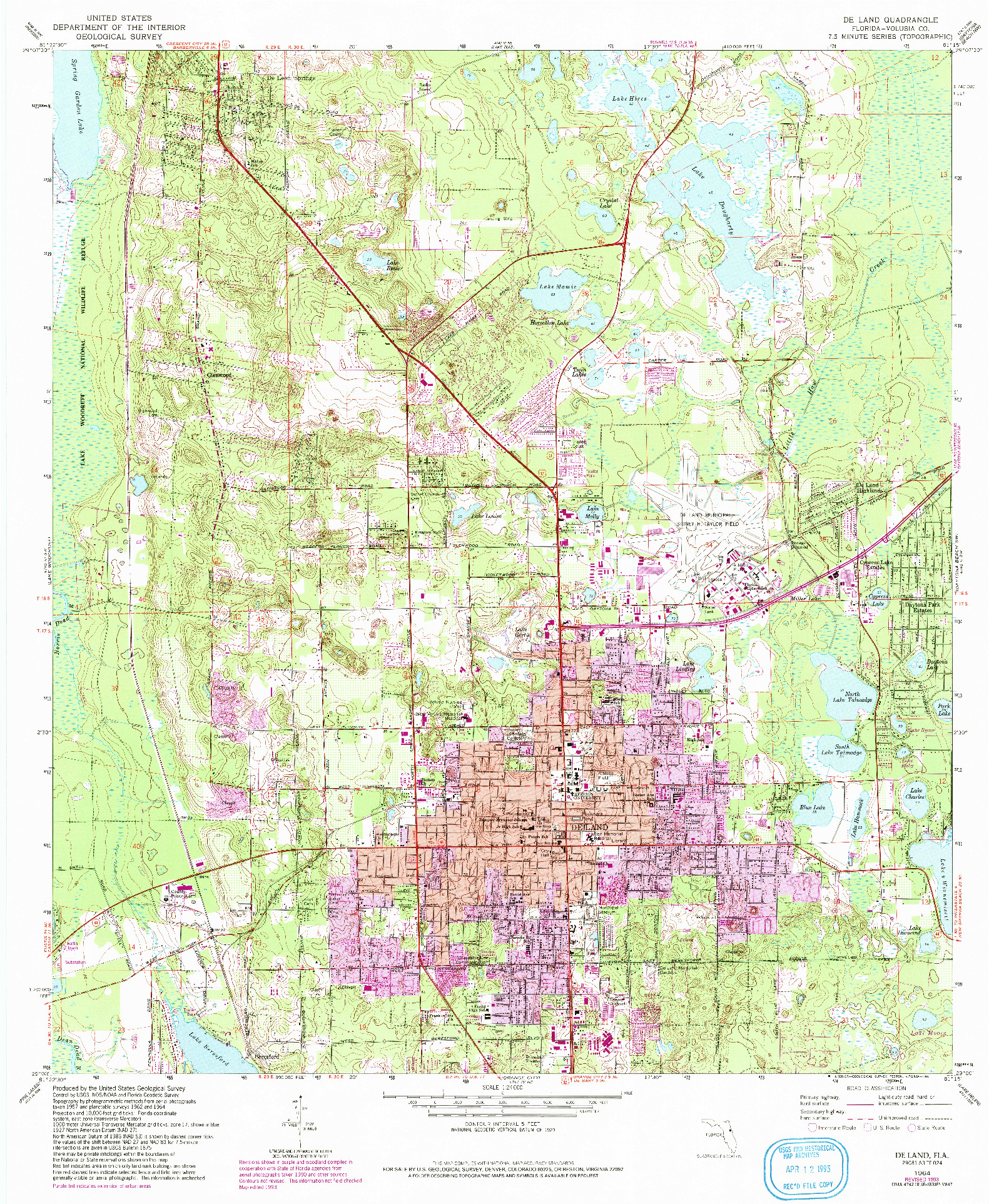 USGS 1:24000-SCALE QUADRANGLE FOR DE LAND, FL 1964