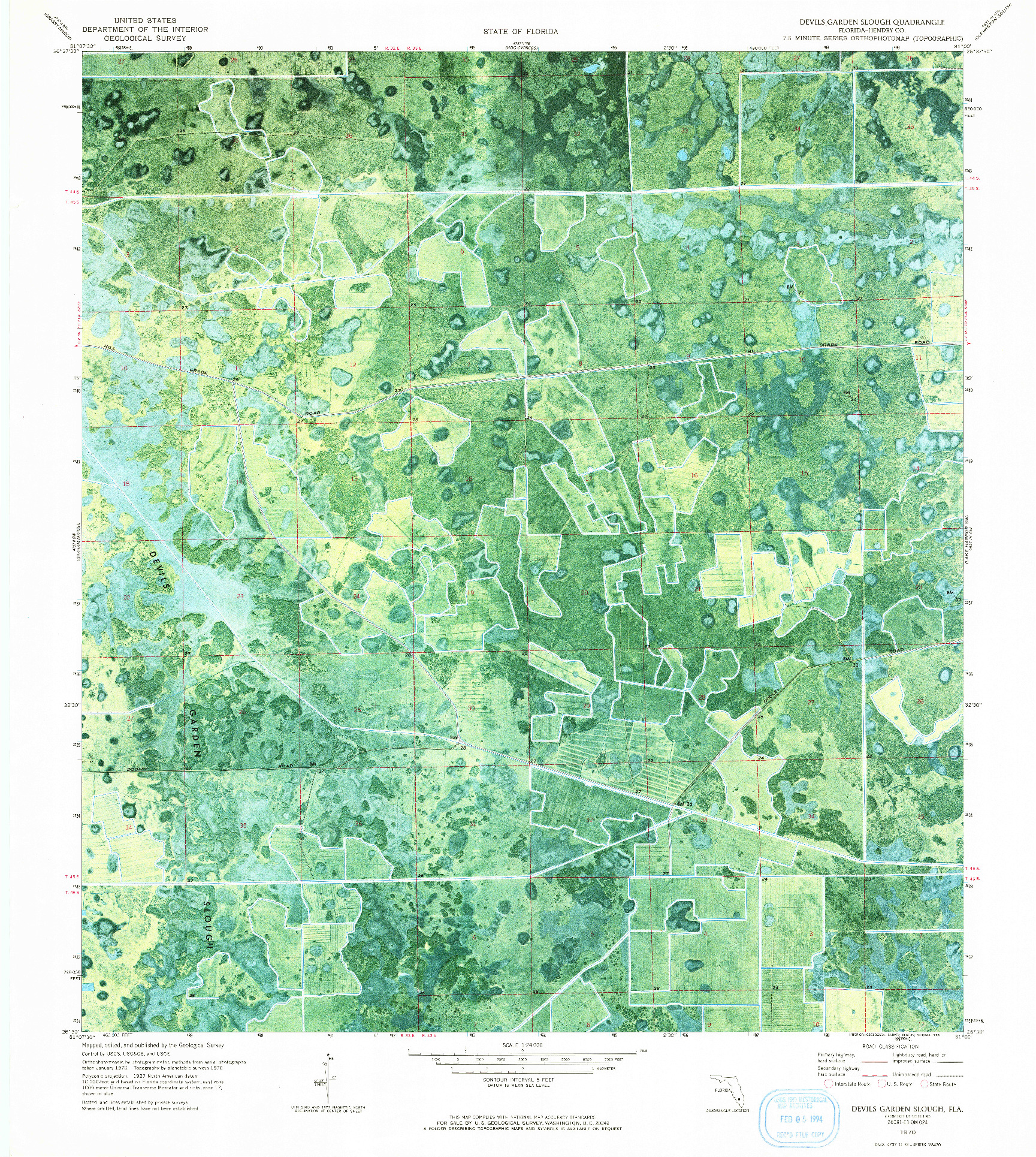 USGS 1:24000-SCALE QUADRANGLE FOR DEVILS GARDEN SLOUGH, FL 1970