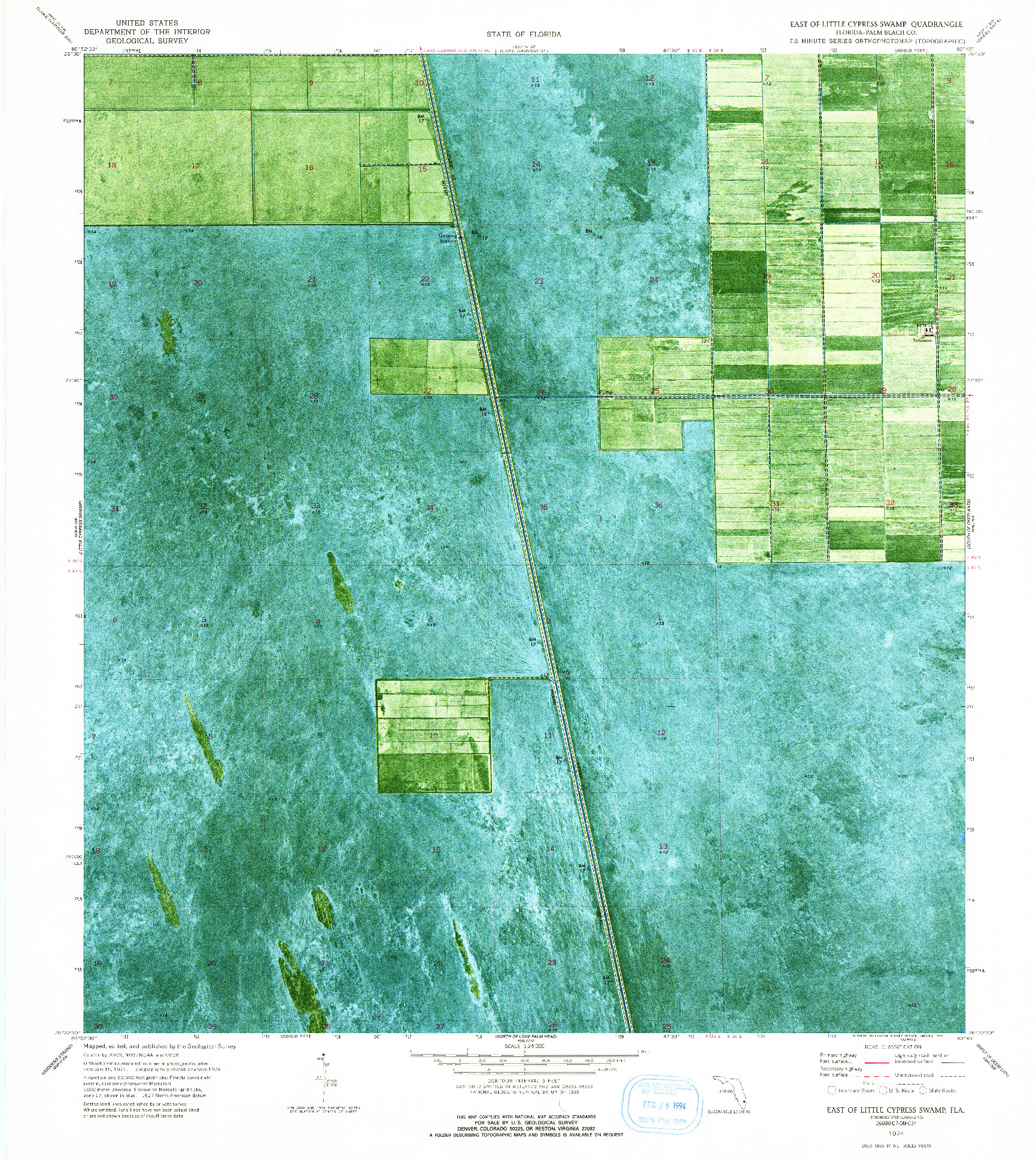 USGS 1:24000-SCALE QUADRANGLE FOR EAST OF LITTLE CYPRESS SWAMP, FL 1974