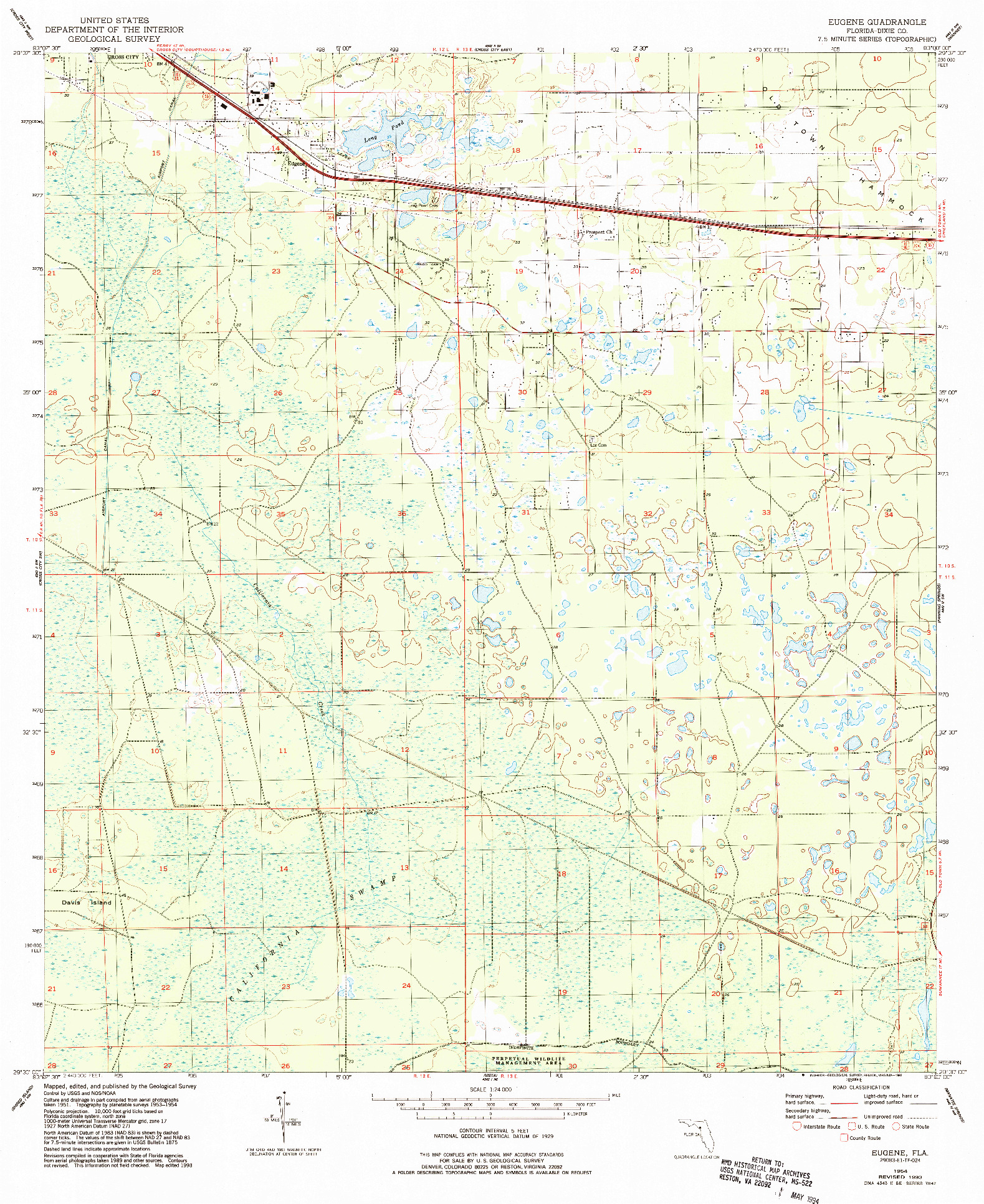 USGS 1:24000-SCALE QUADRANGLE FOR EUGENE, FL 1954