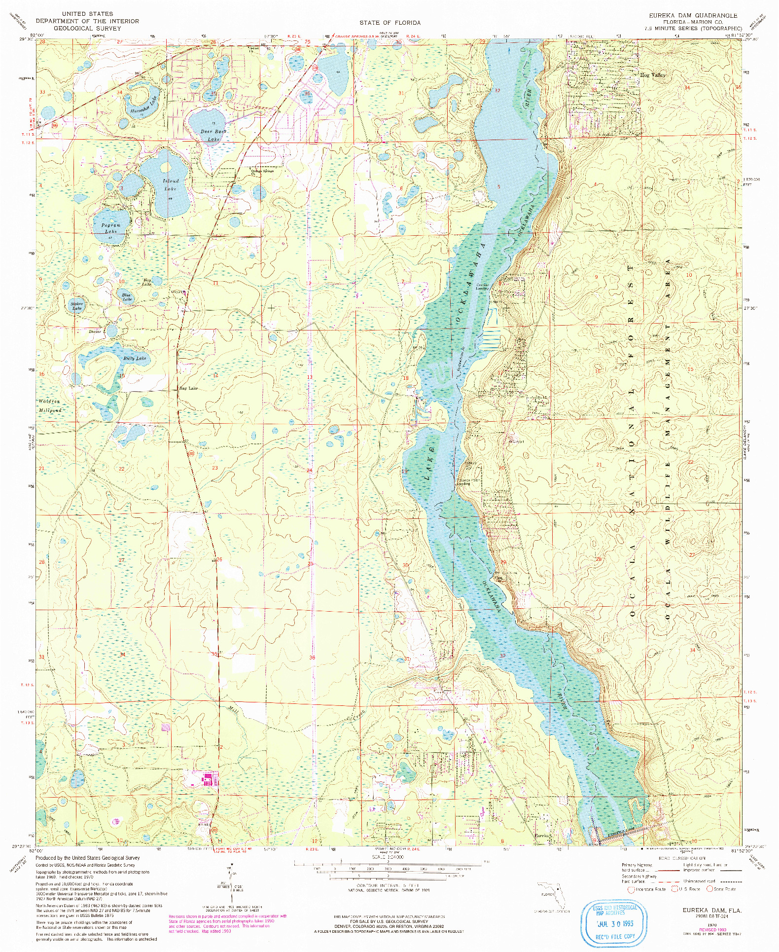 USGS 1:24000-SCALE QUADRANGLE FOR EUREKA DAM, FL 1970