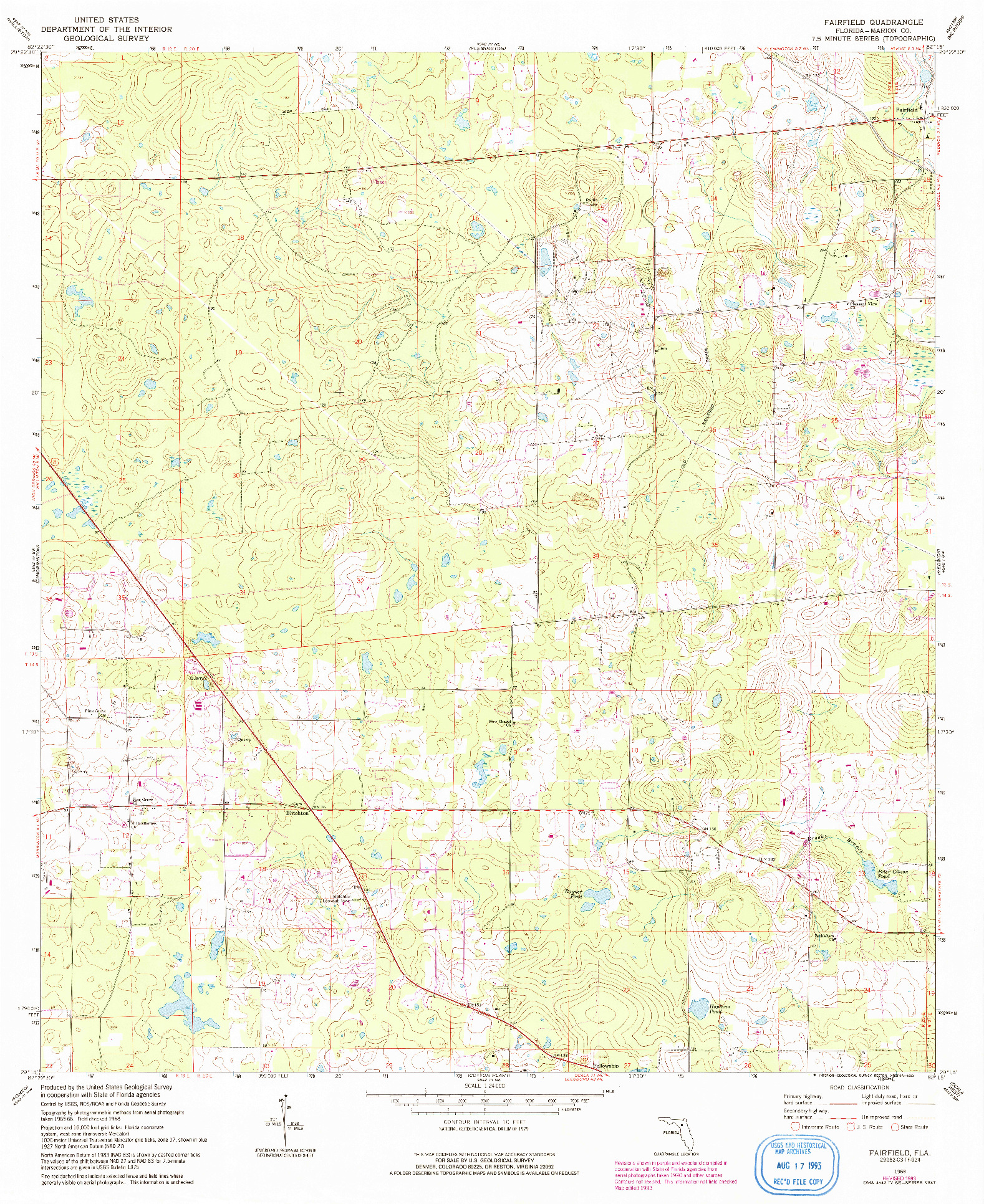 USGS 1:24000-SCALE QUADRANGLE FOR FAIRFIELD, FL 1968