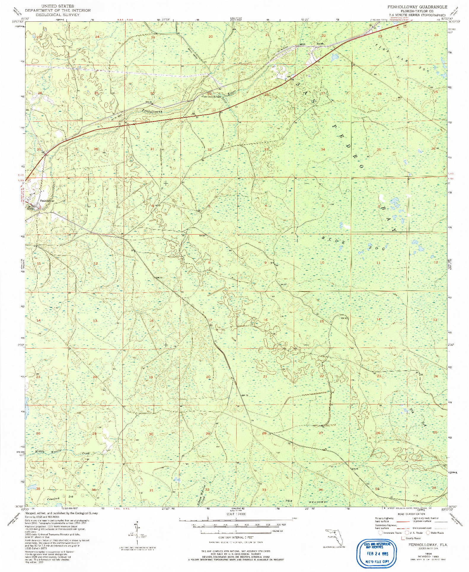 USGS 1:24000-SCALE QUADRANGLE FOR FENHOLLOWAY, FL 1954