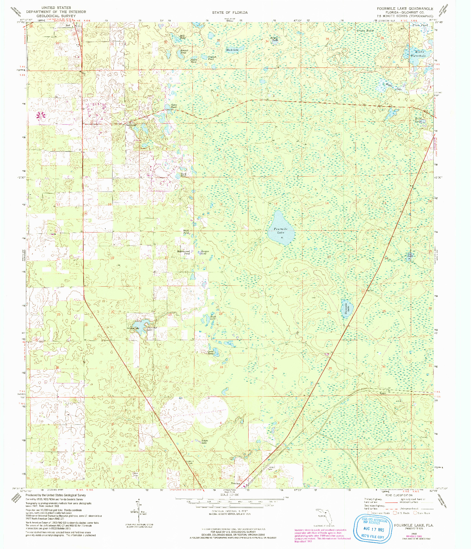 USGS 1:24000-SCALE QUADRANGLE FOR FOURMILE LAKE, FL 1968