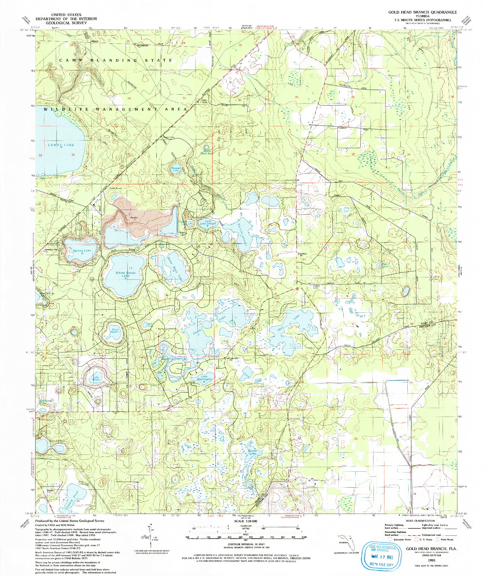 USGS 1:24000-SCALE QUADRANGLE FOR GOLD HEAD BRANCH, FL 1993