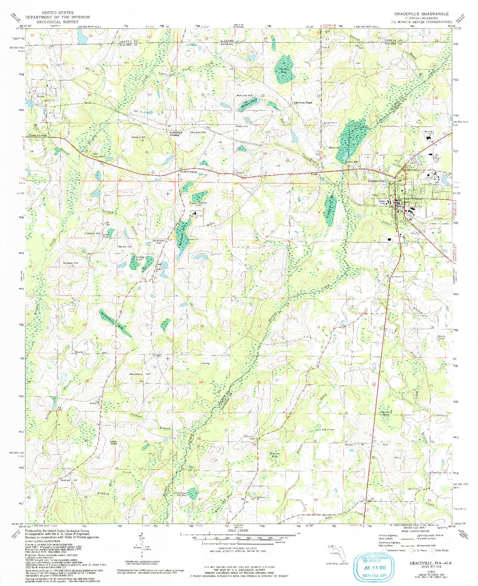 USGS 1:24000-SCALE QUADRANGLE FOR GRACEVILLE, FL 1982
