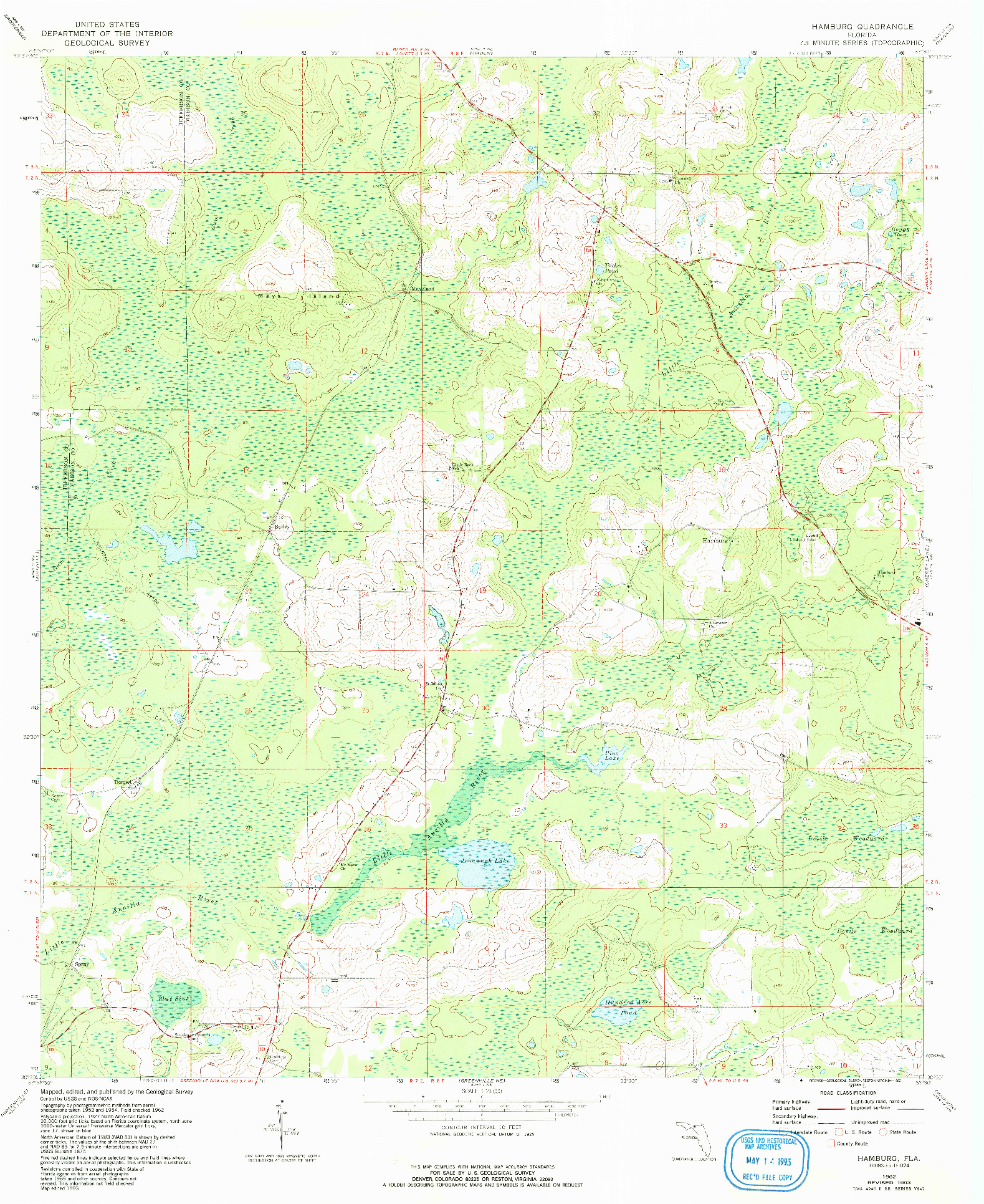 USGS 1:24000-SCALE QUADRANGLE FOR HAMBURG, FL 1962