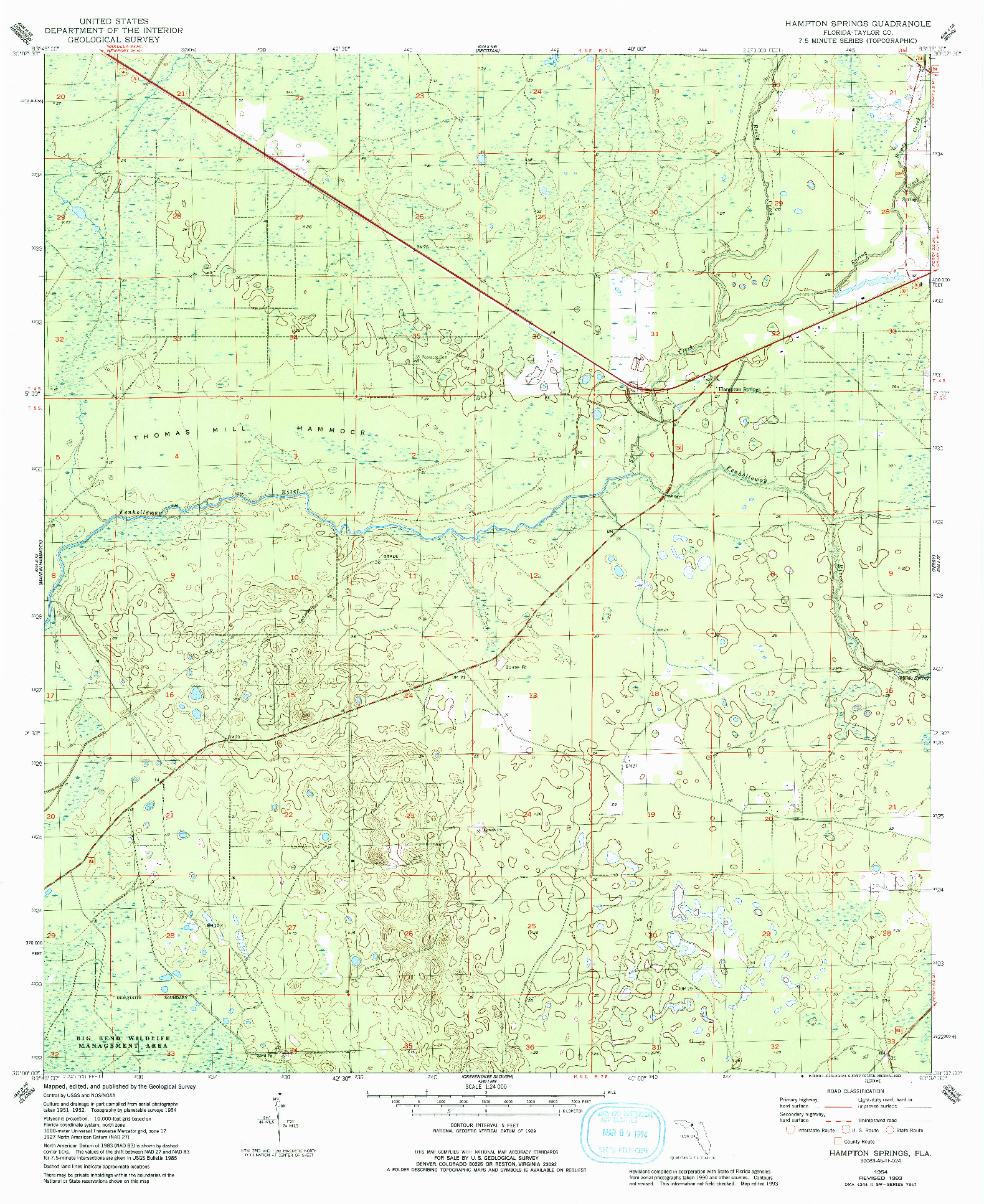 USGS 1:24000-SCALE QUADRANGLE FOR HAMPTON SPRINGS, FL 1954