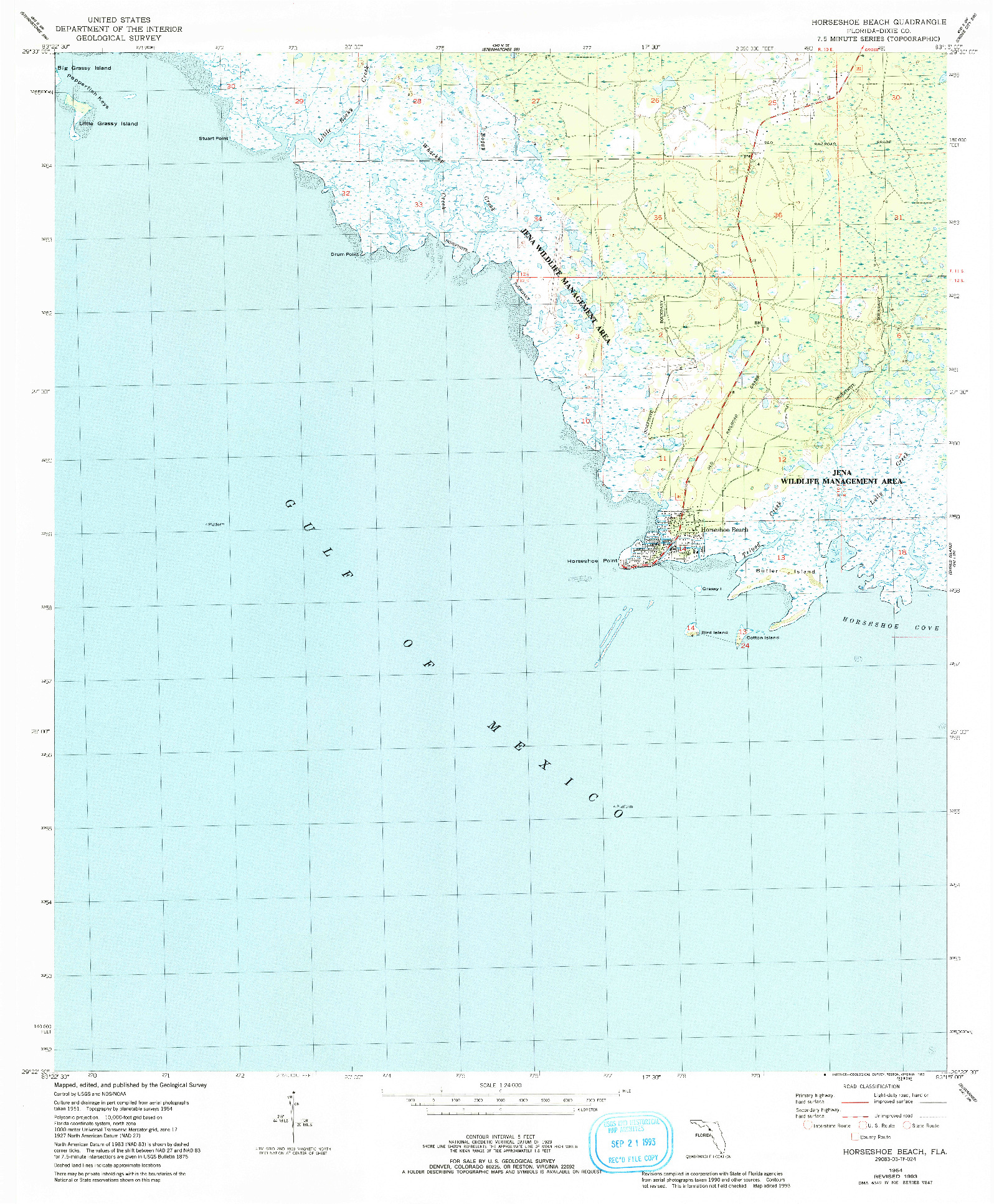 USGS 1:24000-SCALE QUADRANGLE FOR HORSESHOE BEACH, FL 1954