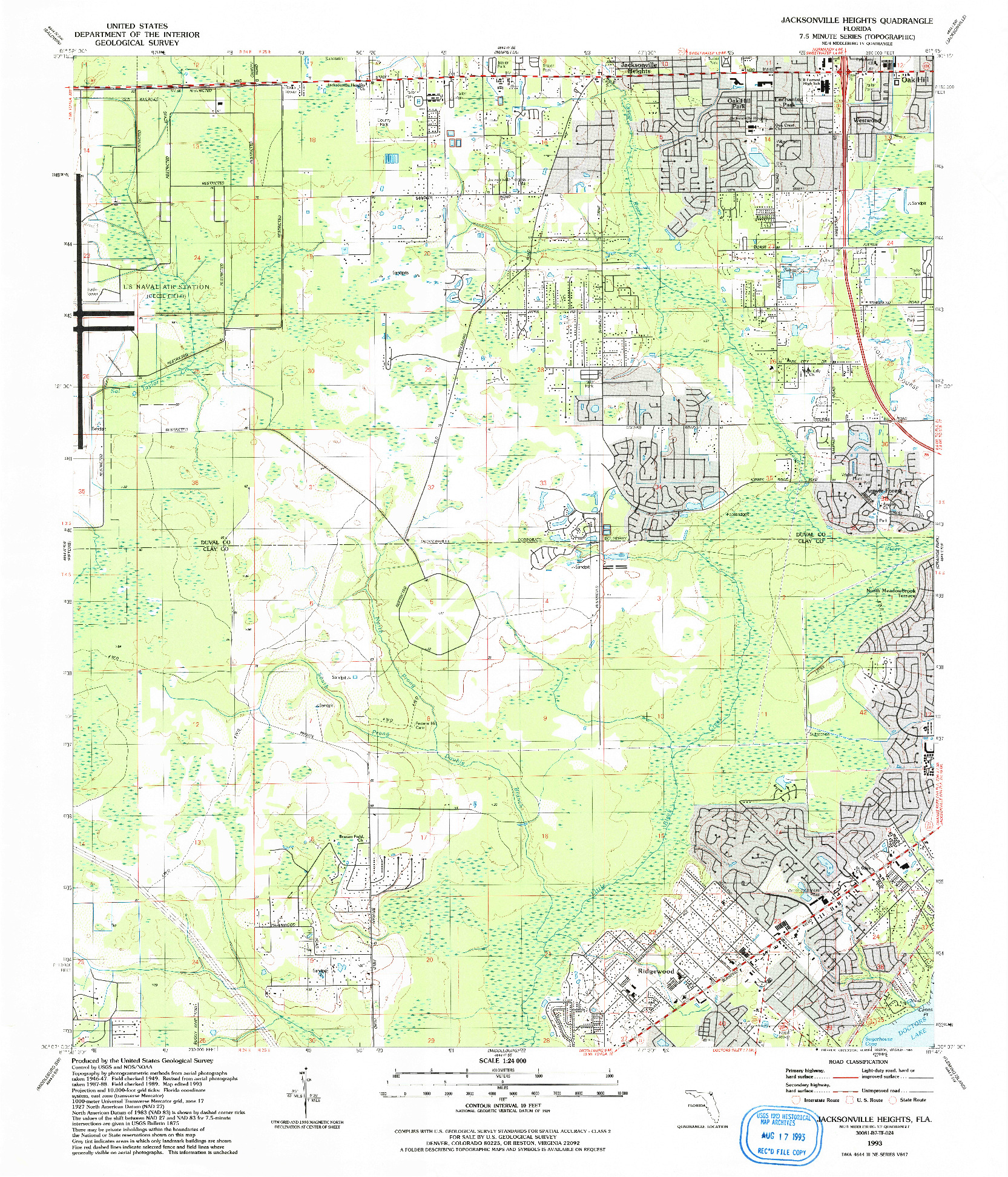 USGS 1:24000-SCALE QUADRANGLE FOR JACKSONVILLE HEIGHTS, FL 1993