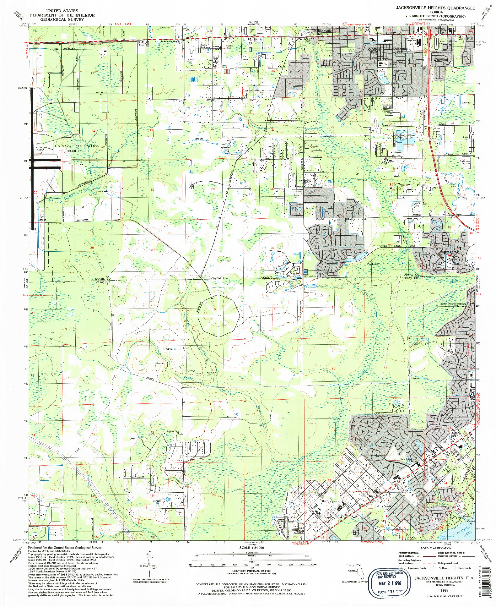USGS 1:24000-SCALE QUADRANGLE FOR JACKSONVILLE HEIGHTS, FL 1993
