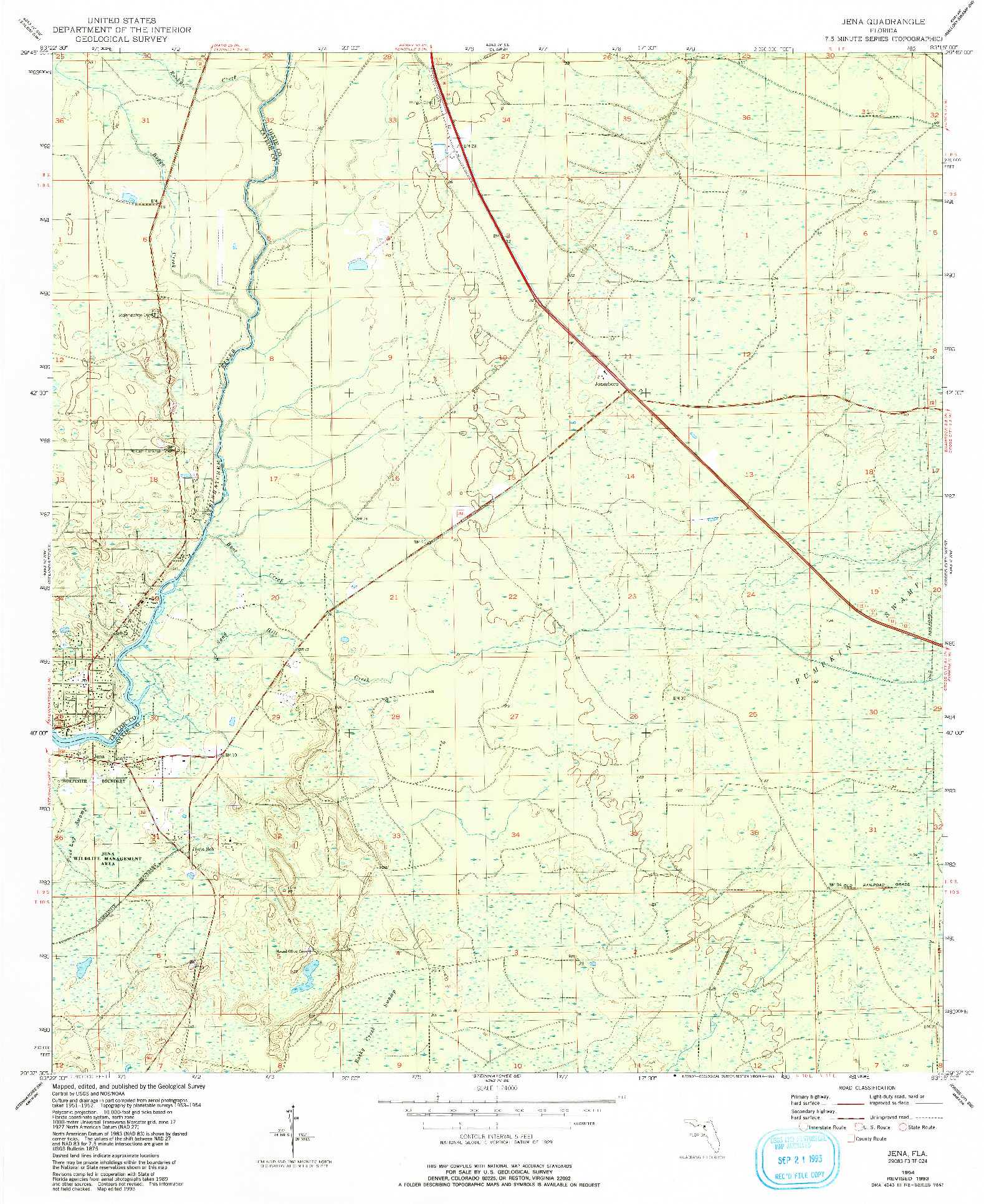 USGS 1:24000-SCALE QUADRANGLE FOR JENA, FL 1954