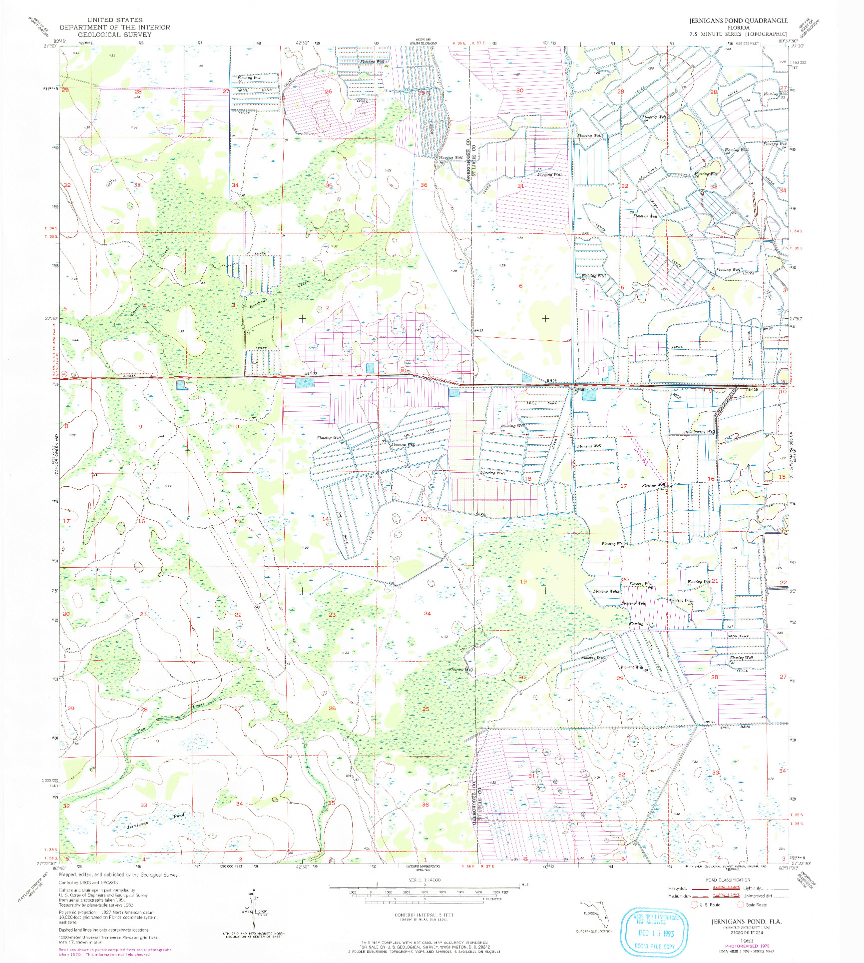 USGS 1:24000-SCALE QUADRANGLE FOR JERNIGANS POND, FL 1953
