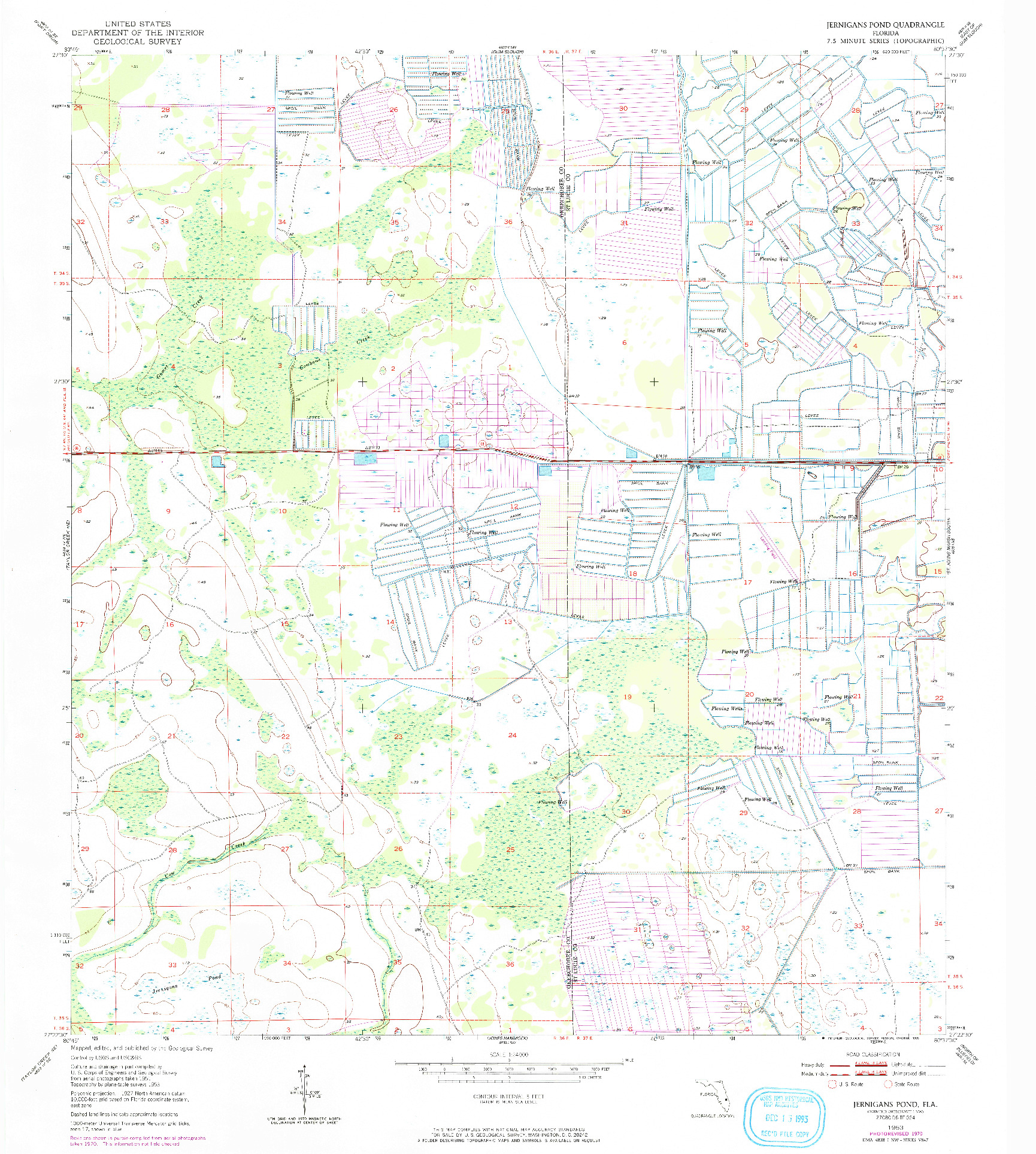 USGS 1:24000-SCALE QUADRANGLE FOR JERNIGANS POND, FL 1953