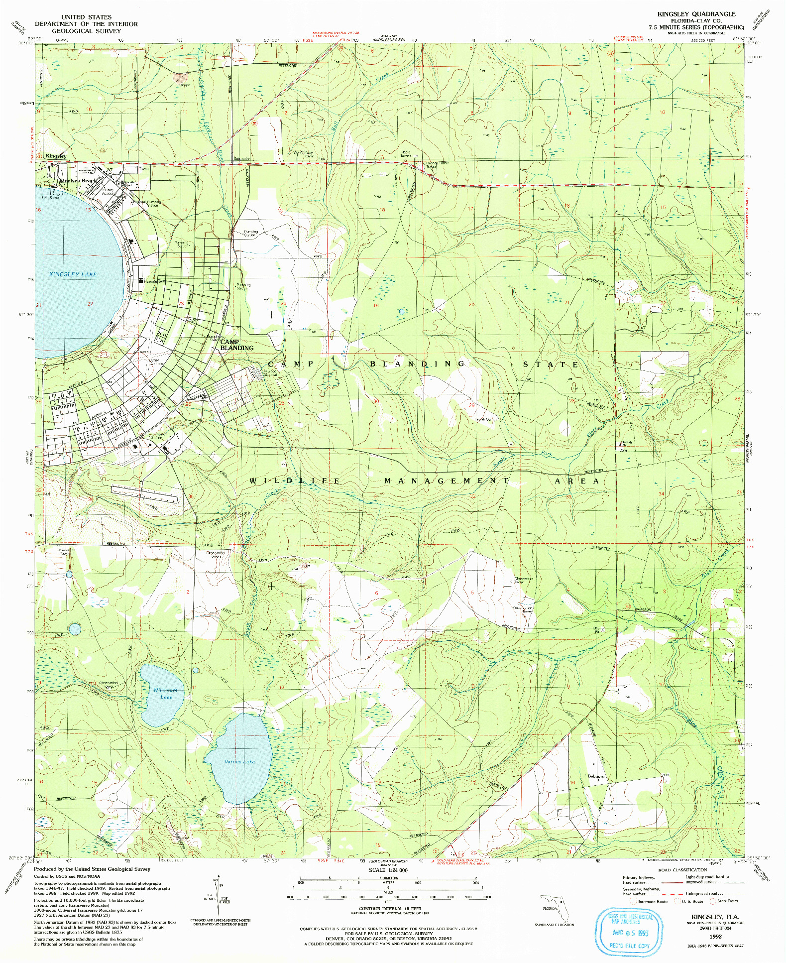 USGS 1:24000-SCALE QUADRANGLE FOR KINGSLEY, FL 1992