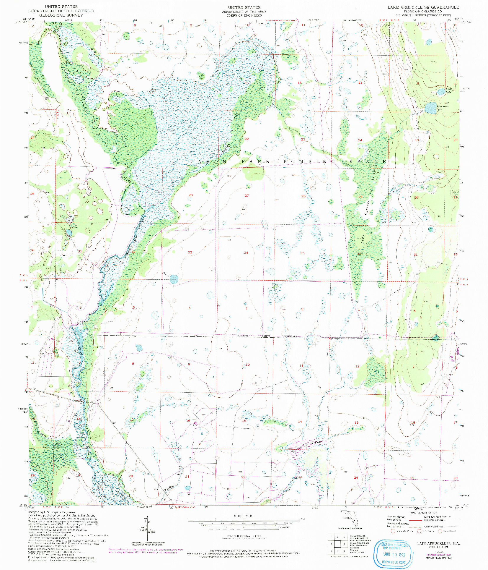 USGS 1:24000-SCALE QUADRANGLE FOR LAKE ARBUCKLE SE, FL 1952