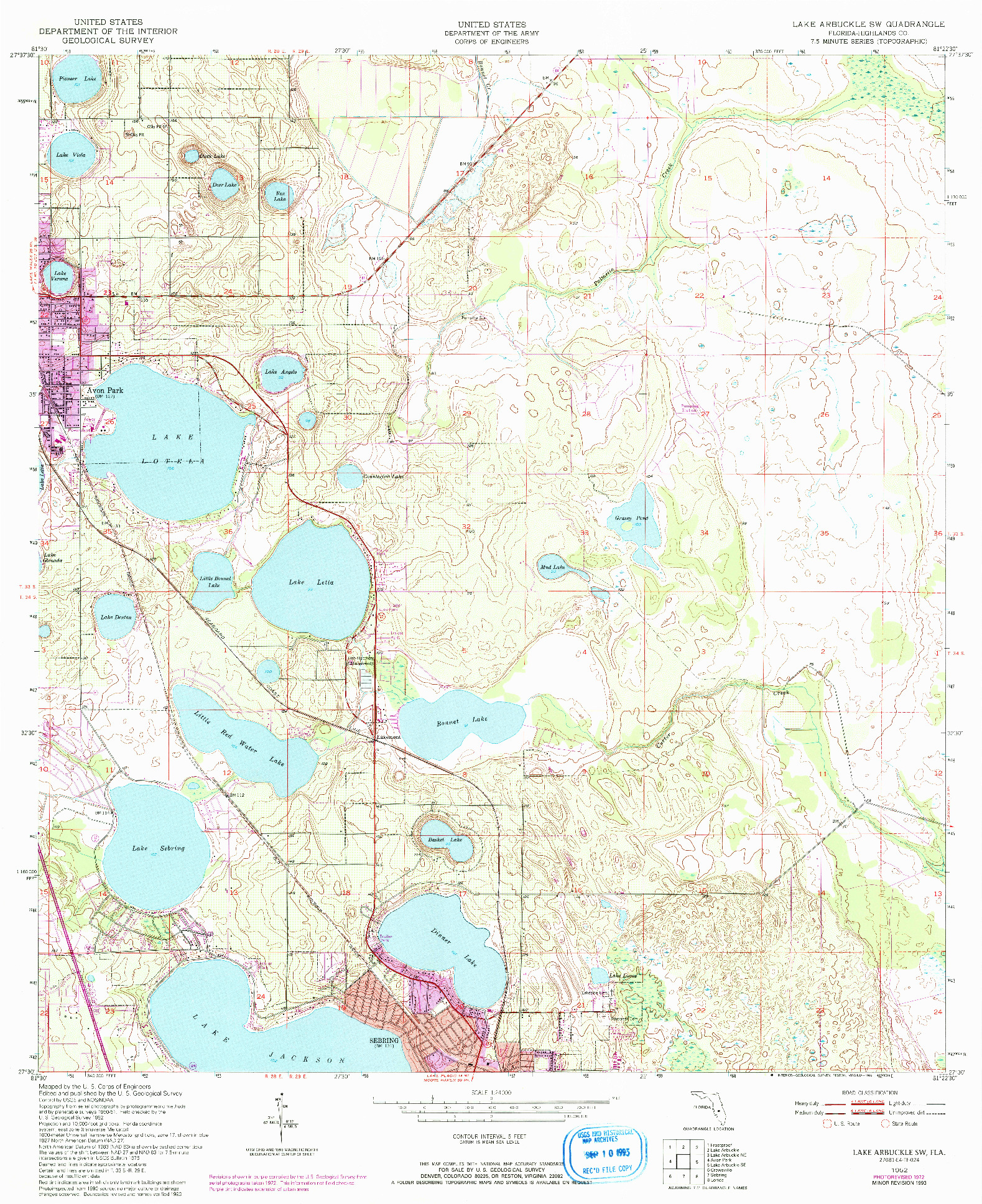 USGS 1:24000-SCALE QUADRANGLE FOR LAKE ARBUCKLE SW, FL 1952