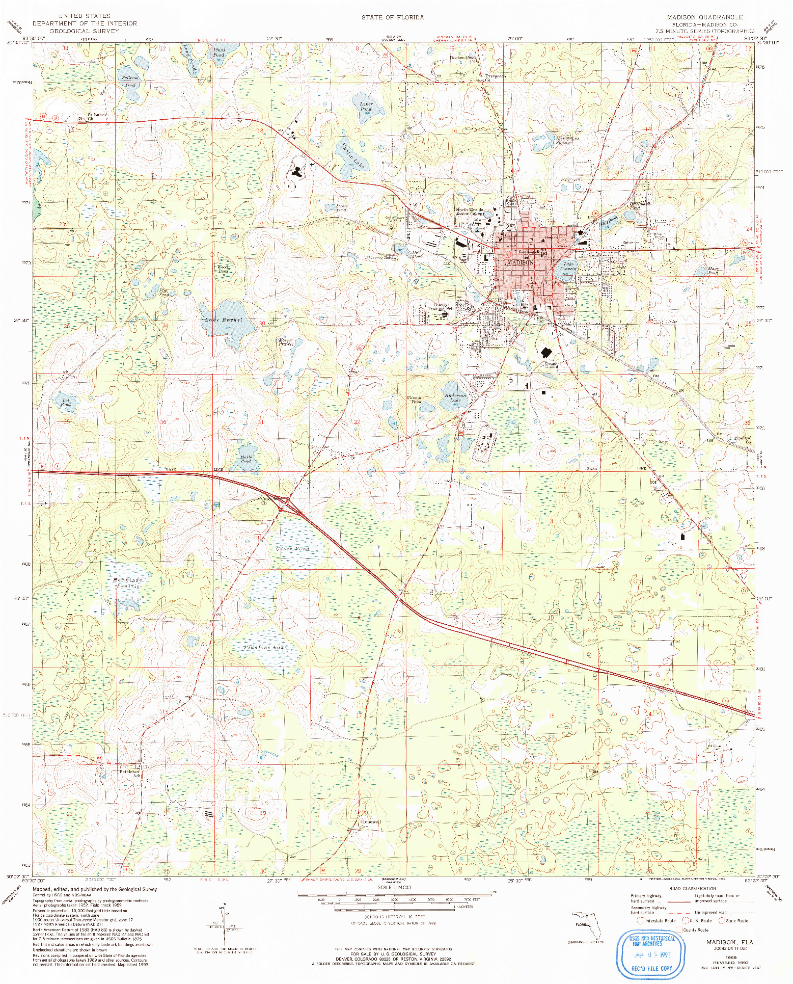 USGS 1:24000-SCALE QUADRANGLE FOR MADISON, FL 1959