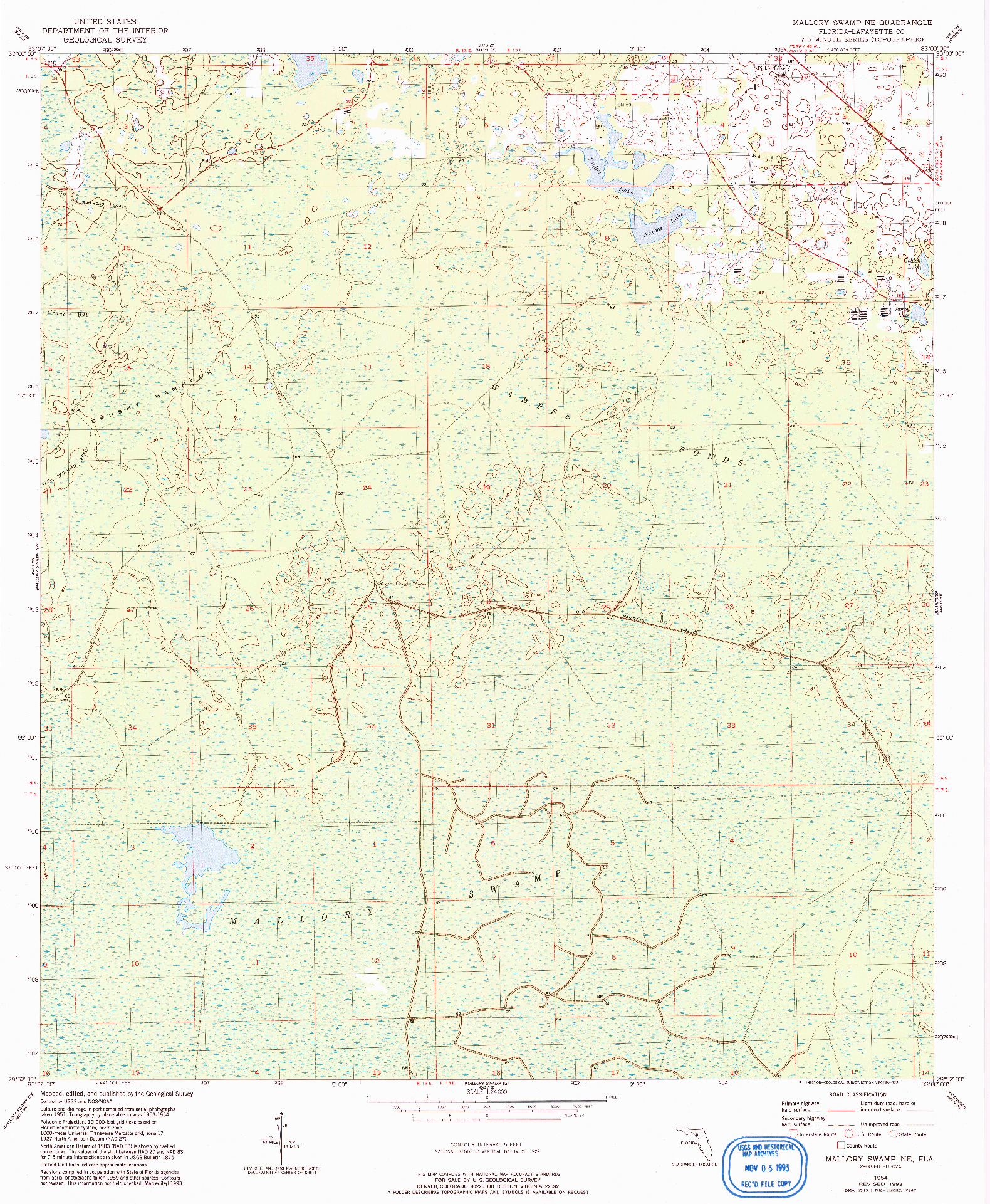 USGS 1:24000-SCALE QUADRANGLE FOR MALLORY SWAMP NE, FL 1954