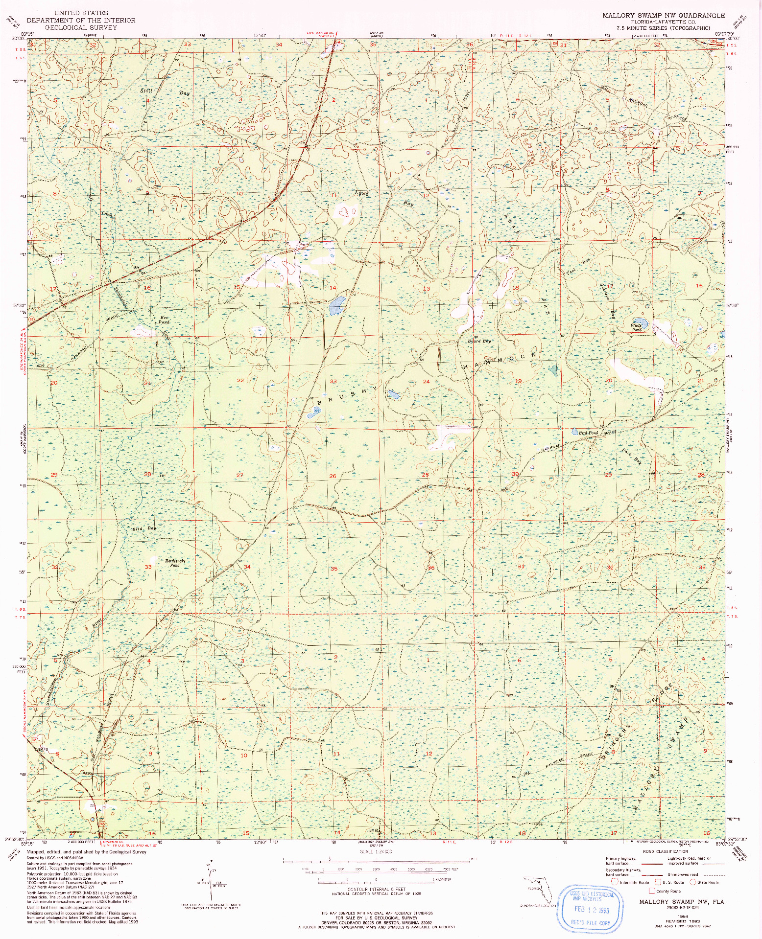 USGS 1:24000-SCALE QUADRANGLE FOR MALLORY SWAMP NW, FL 1954