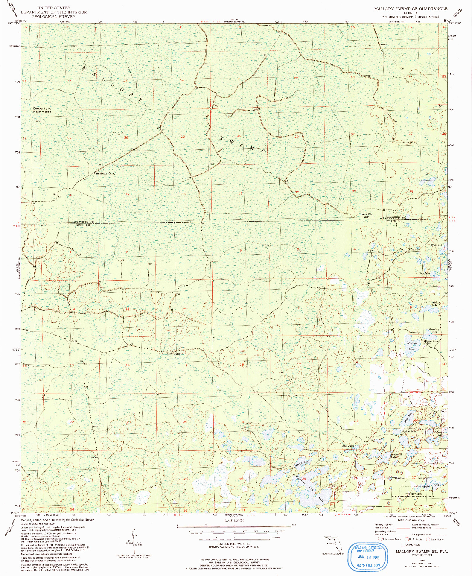 USGS 1:24000-SCALE QUADRANGLE FOR MALLORY SWAMP SE, FL 1954