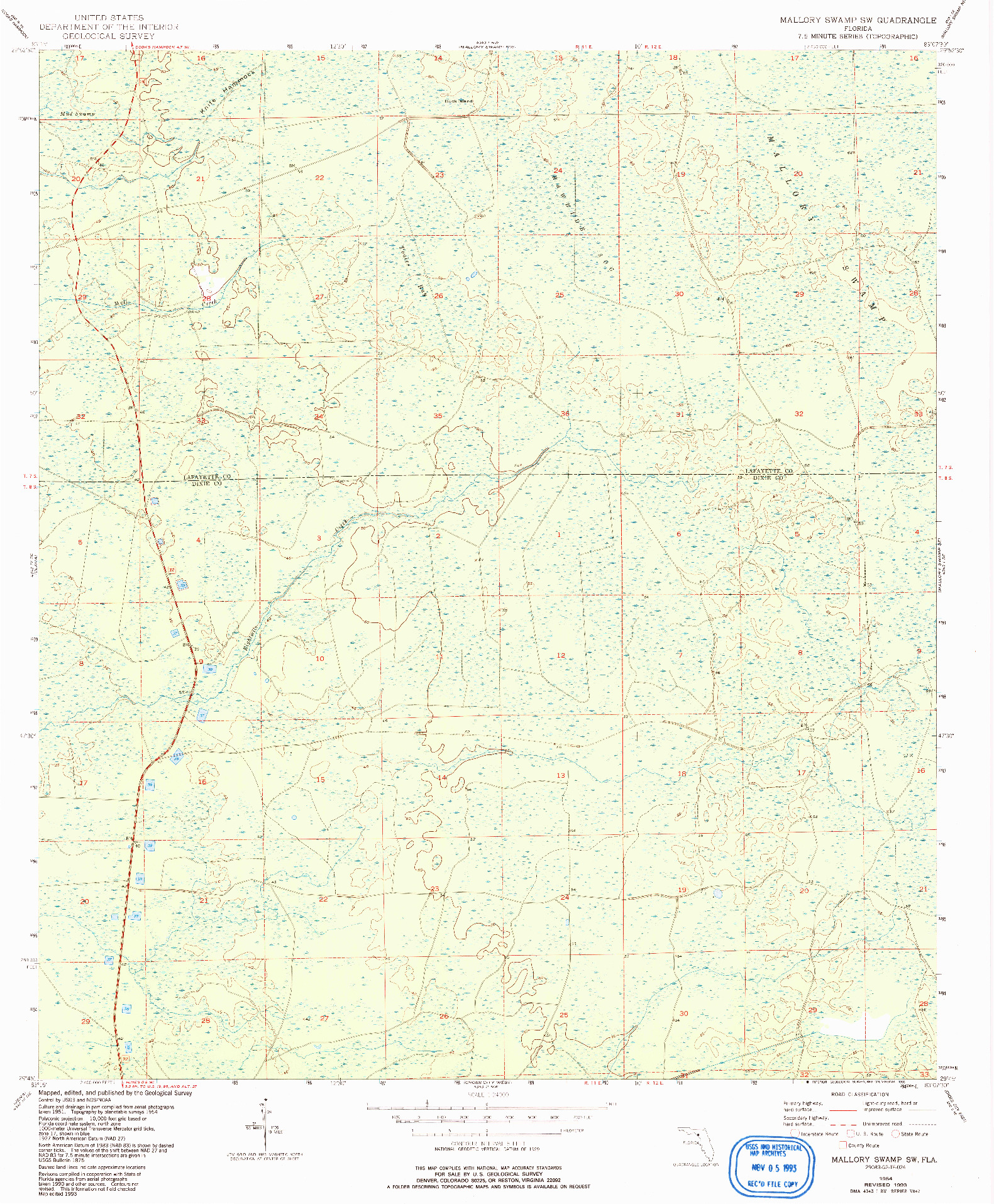 USGS 1:24000-SCALE QUADRANGLE FOR MALLORY SWAMP SW, FL 1954