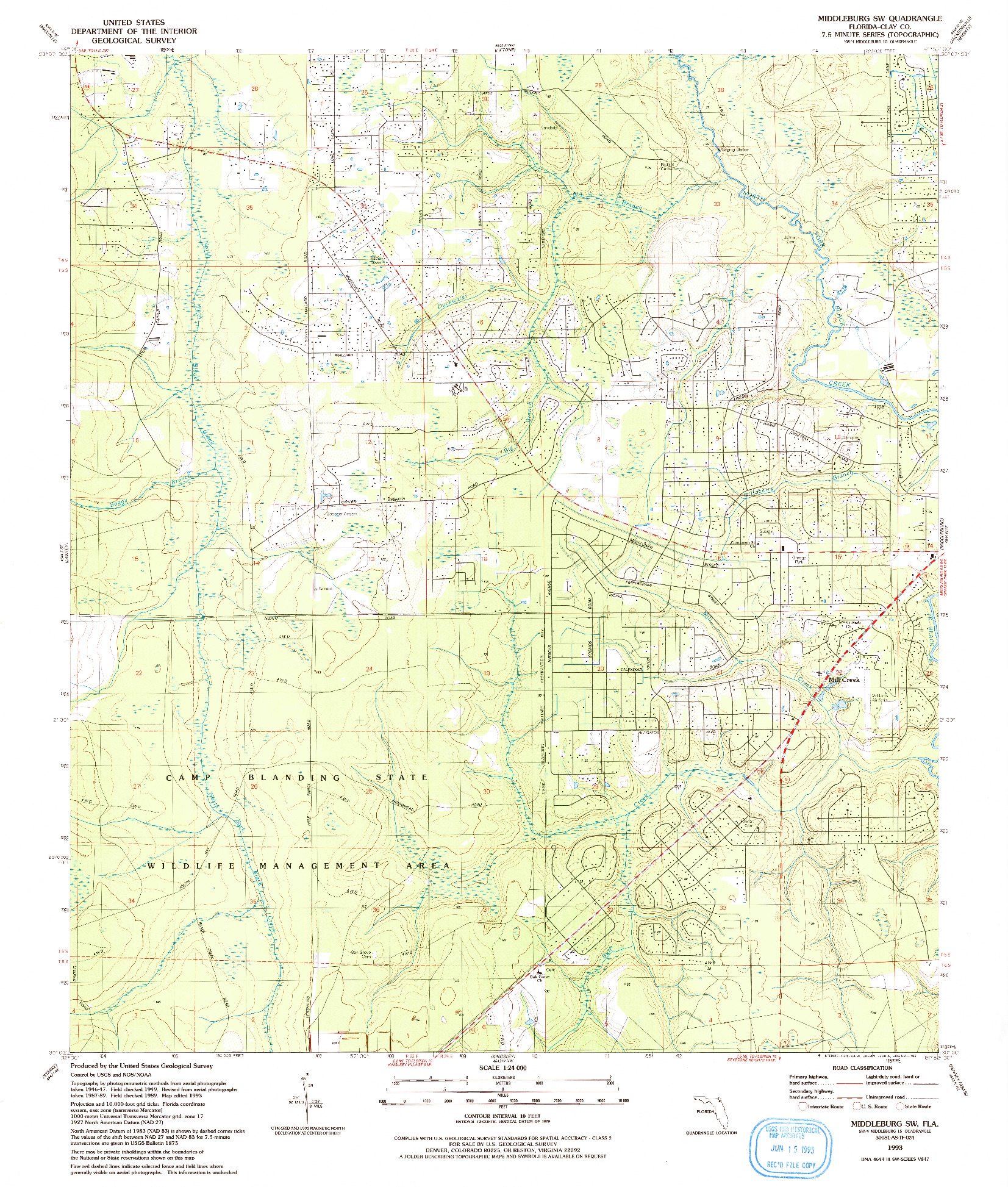USGS 1:24000-SCALE QUADRANGLE FOR MIDDLEBURG SW, FL 1993