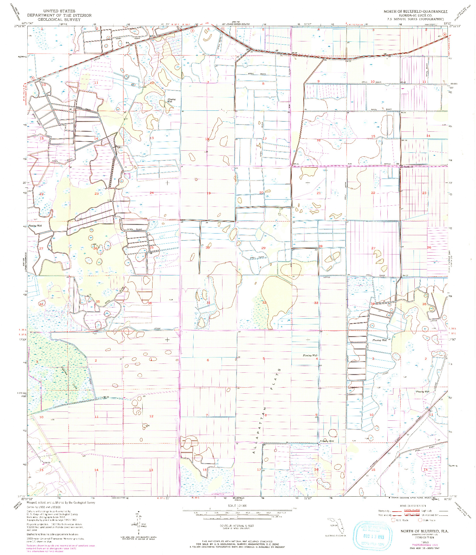 USGS 1:24000-SCALE QUADRANGLE FOR NORTH OF BLUEFIELD, FL 1953