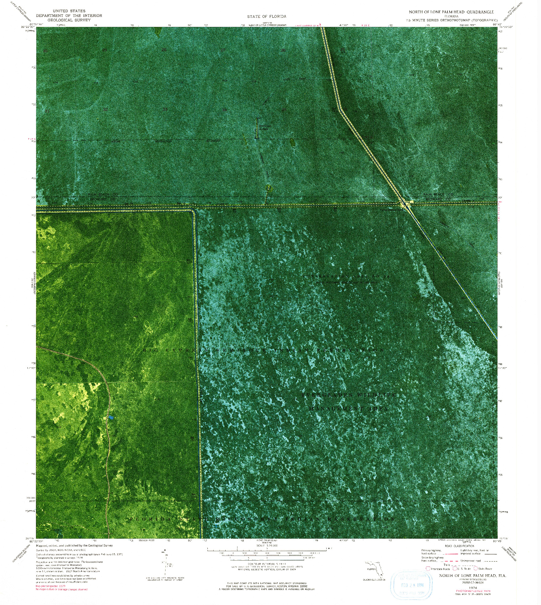 USGS 1:24000-SCALE QUADRANGLE FOR NORTH OF LONE PALM HEAD, FL 1974