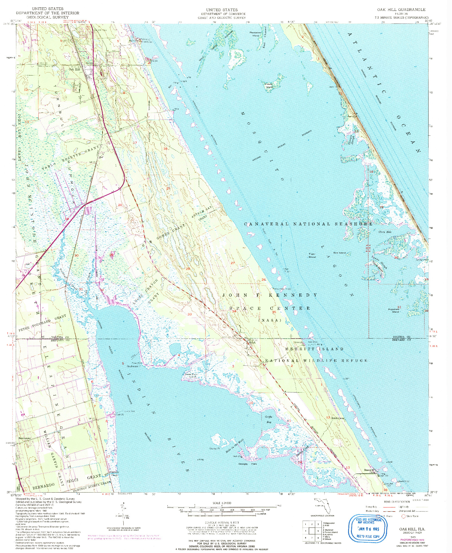 USGS 1:24000-SCALE QUADRANGLE FOR OAK HILL, FL 1949