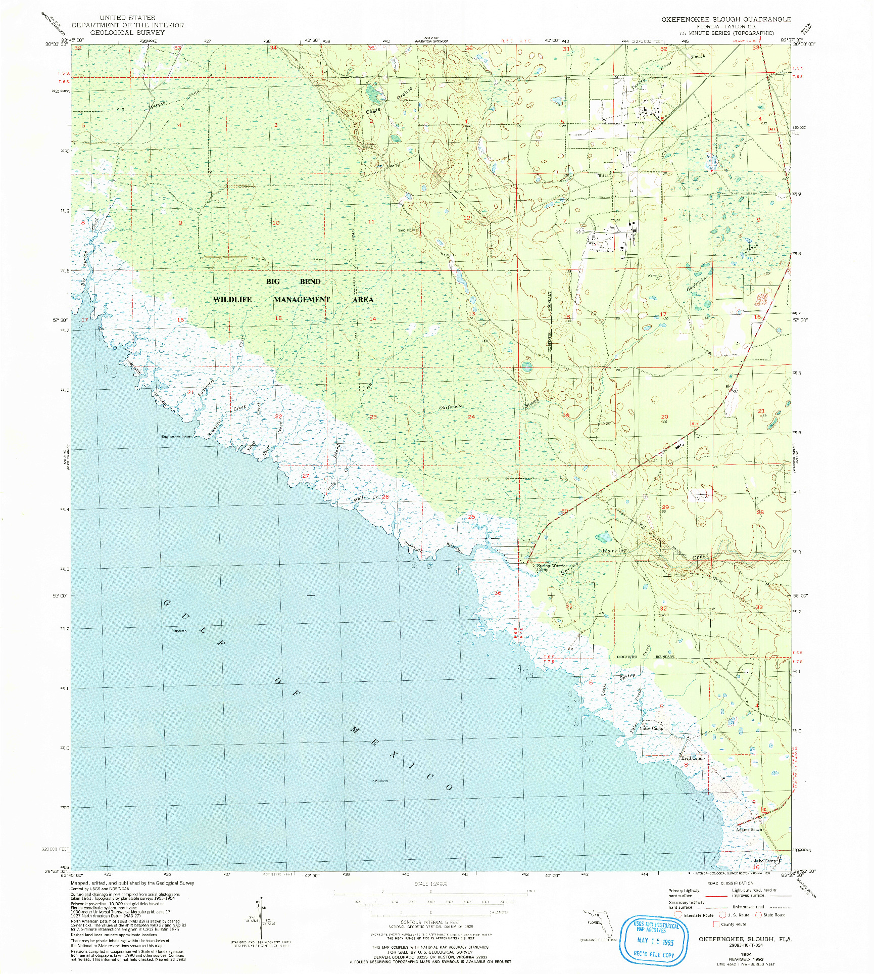 USGS 1:24000-SCALE QUADRANGLE FOR OKEFENOKEE SLOUGH, FL 1954