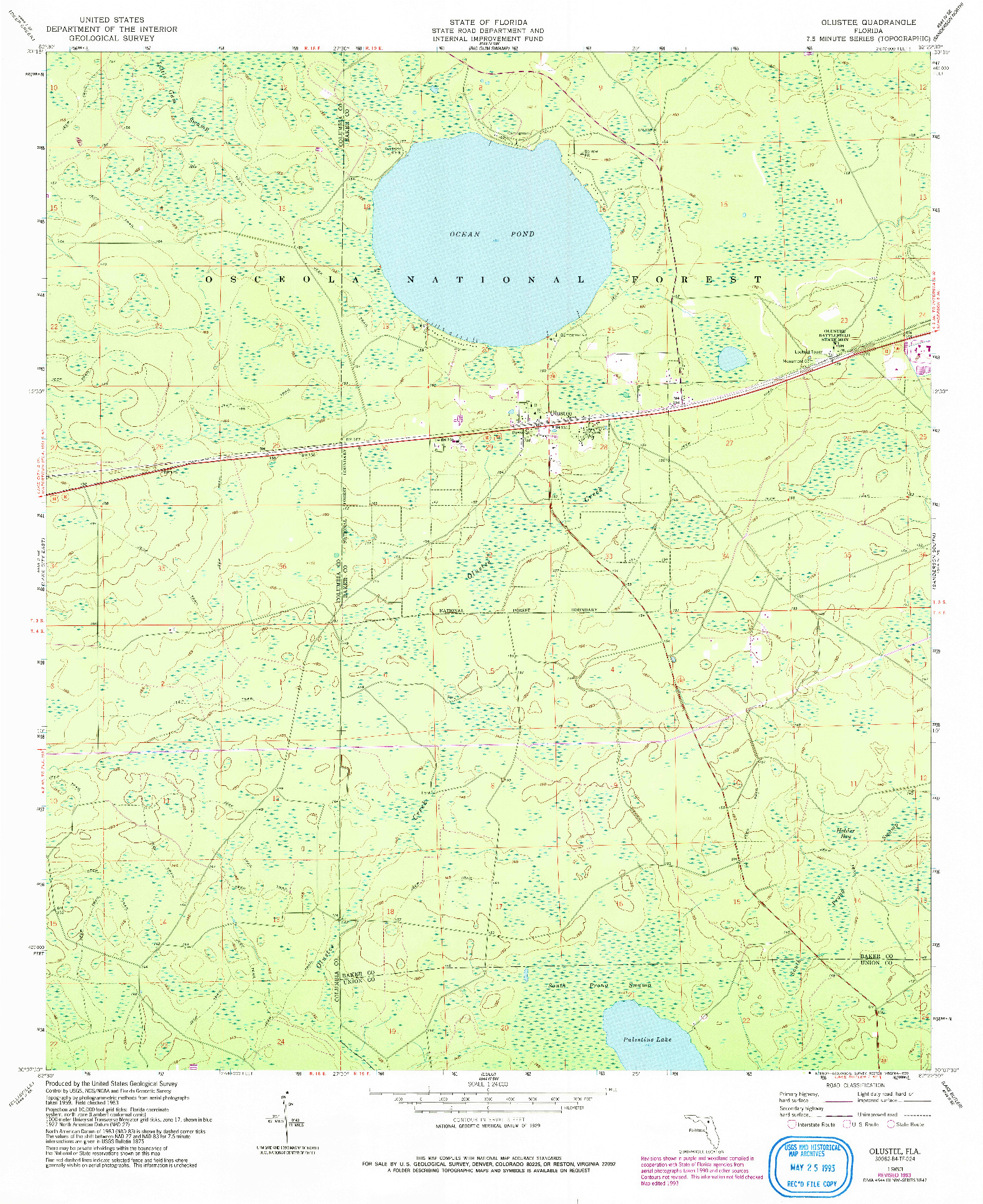 USGS 1:24000-SCALE QUADRANGLE FOR OLUSTEE, FL 1963