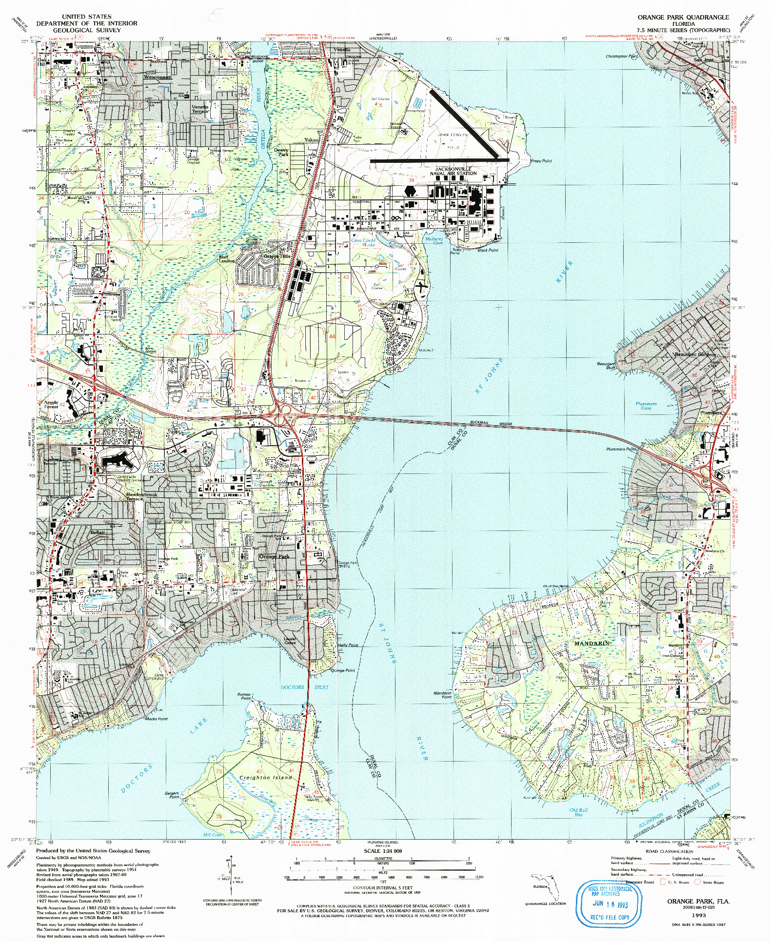 USGS 1:24000-SCALE QUADRANGLE FOR ORANGE PARK, FL 1993